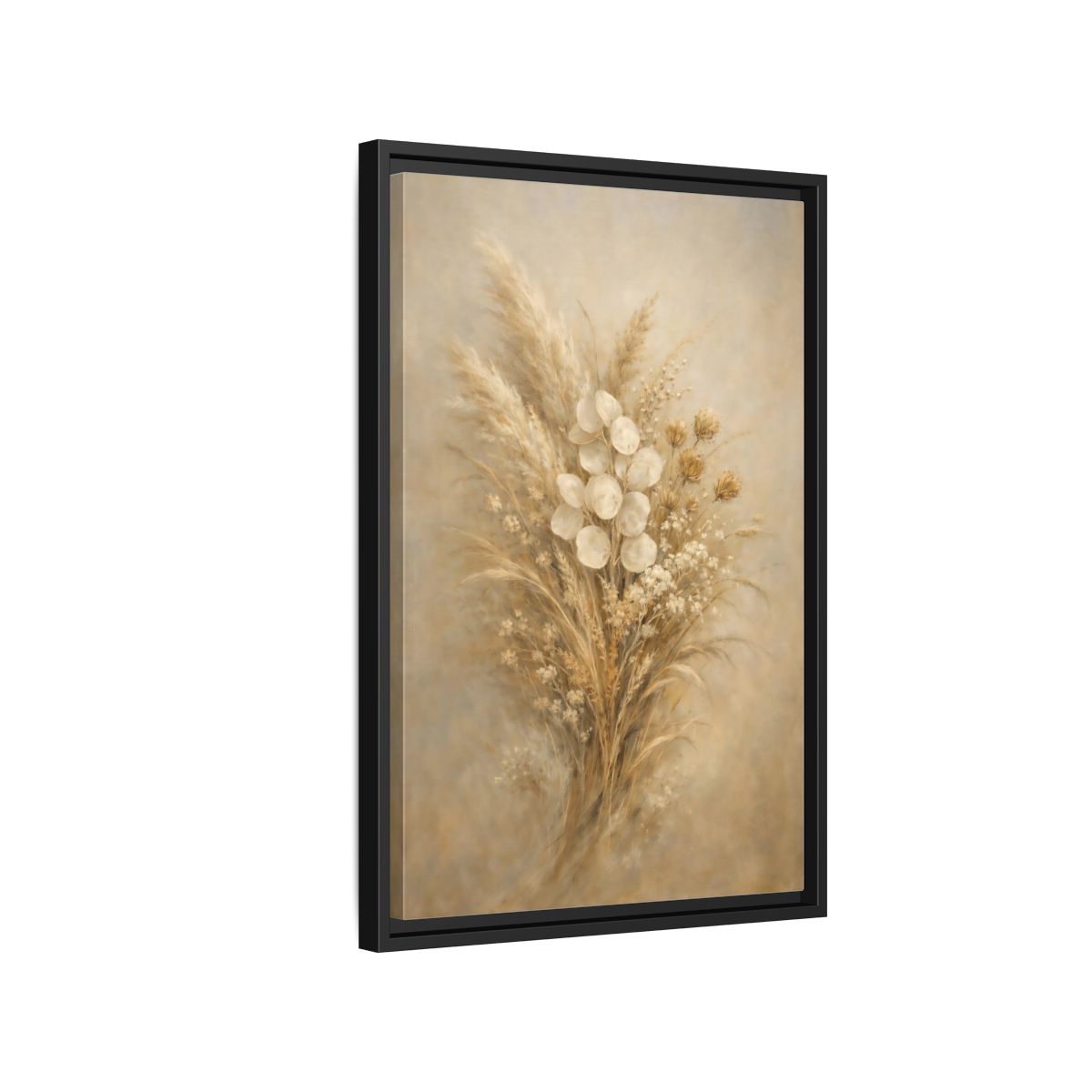Side Mockup 3. Nature Dried Botanicals Brown And Beige shown as stretched canvas wall art