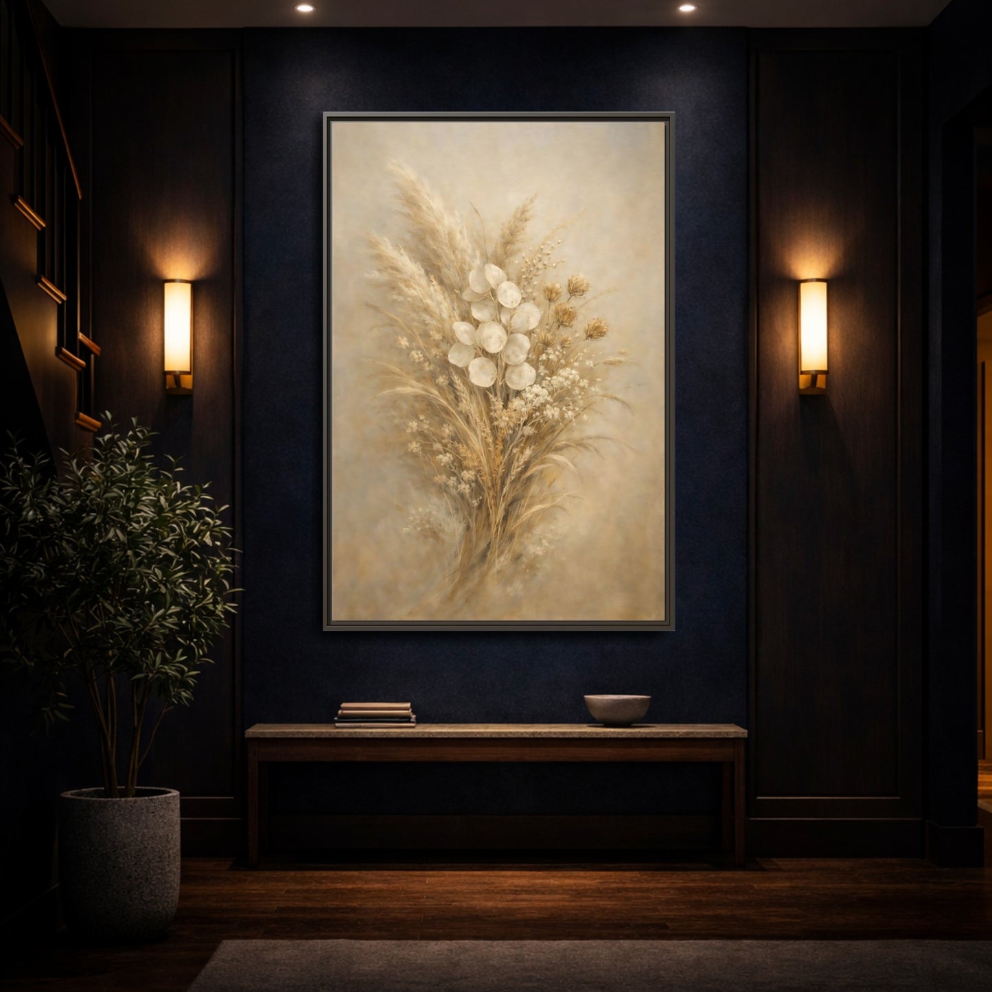 Mockup 3. Nature Dried Botanicals Brown And Beige shown as stretched canvas wall art