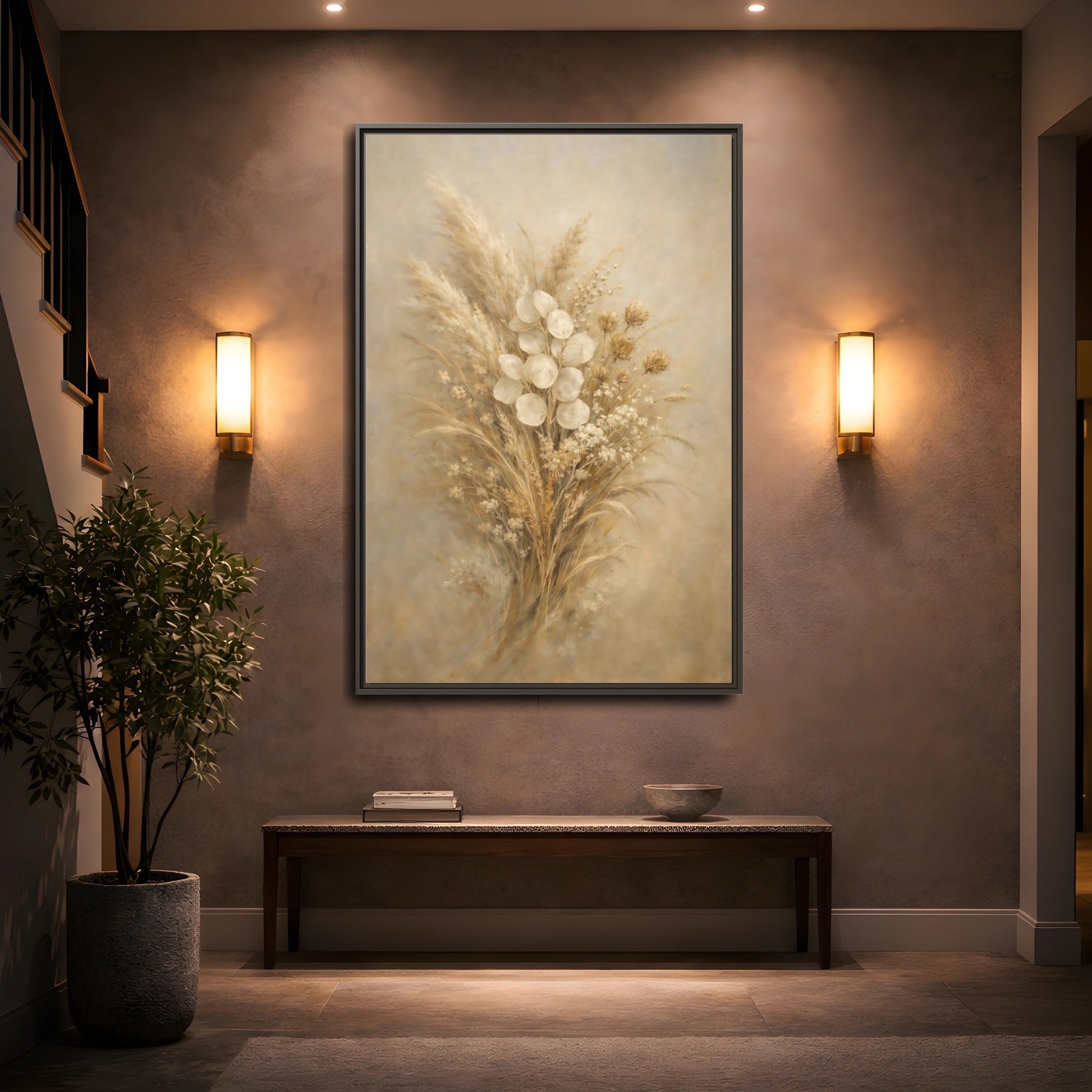 Mockup 4. Nature Dried Botanicals Brown And Beige shown as stretched canvas wall art