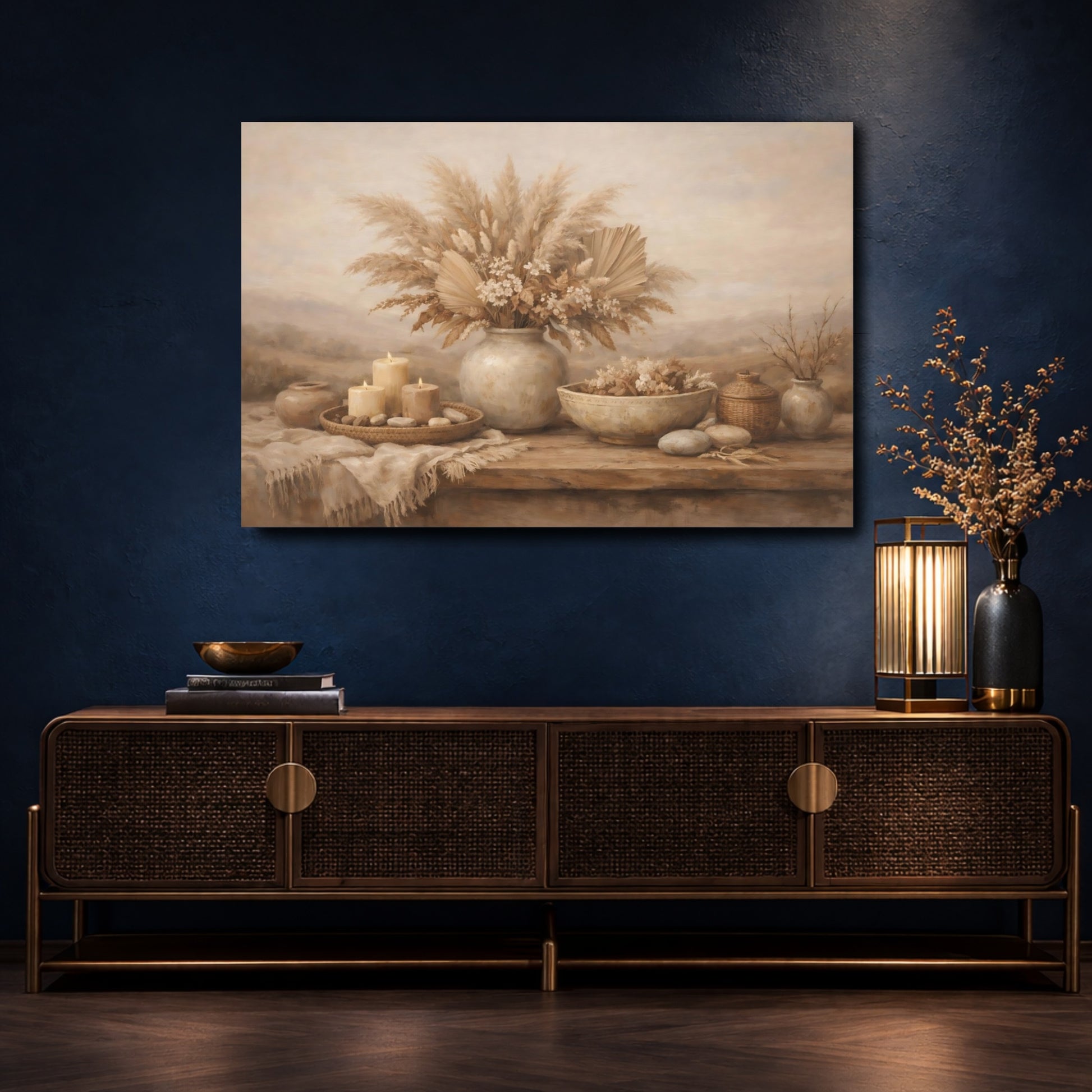 Mockup 4. Nature Dried Botanicals Brown And Beige shown as stretched canvas wall art