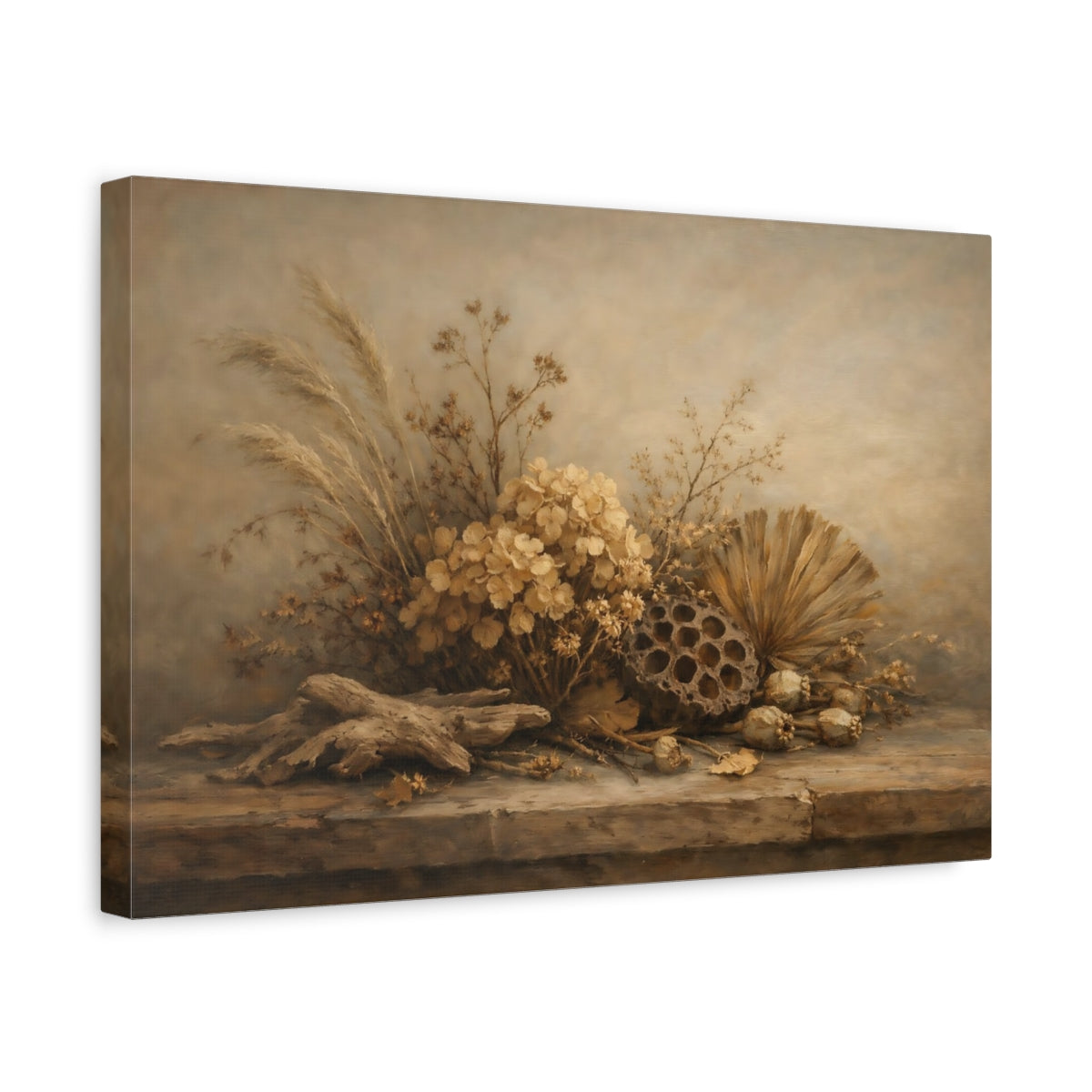 Side Mockup 4. Nature Dried Botanicals Brown Beige shown as stretched canvas wall art