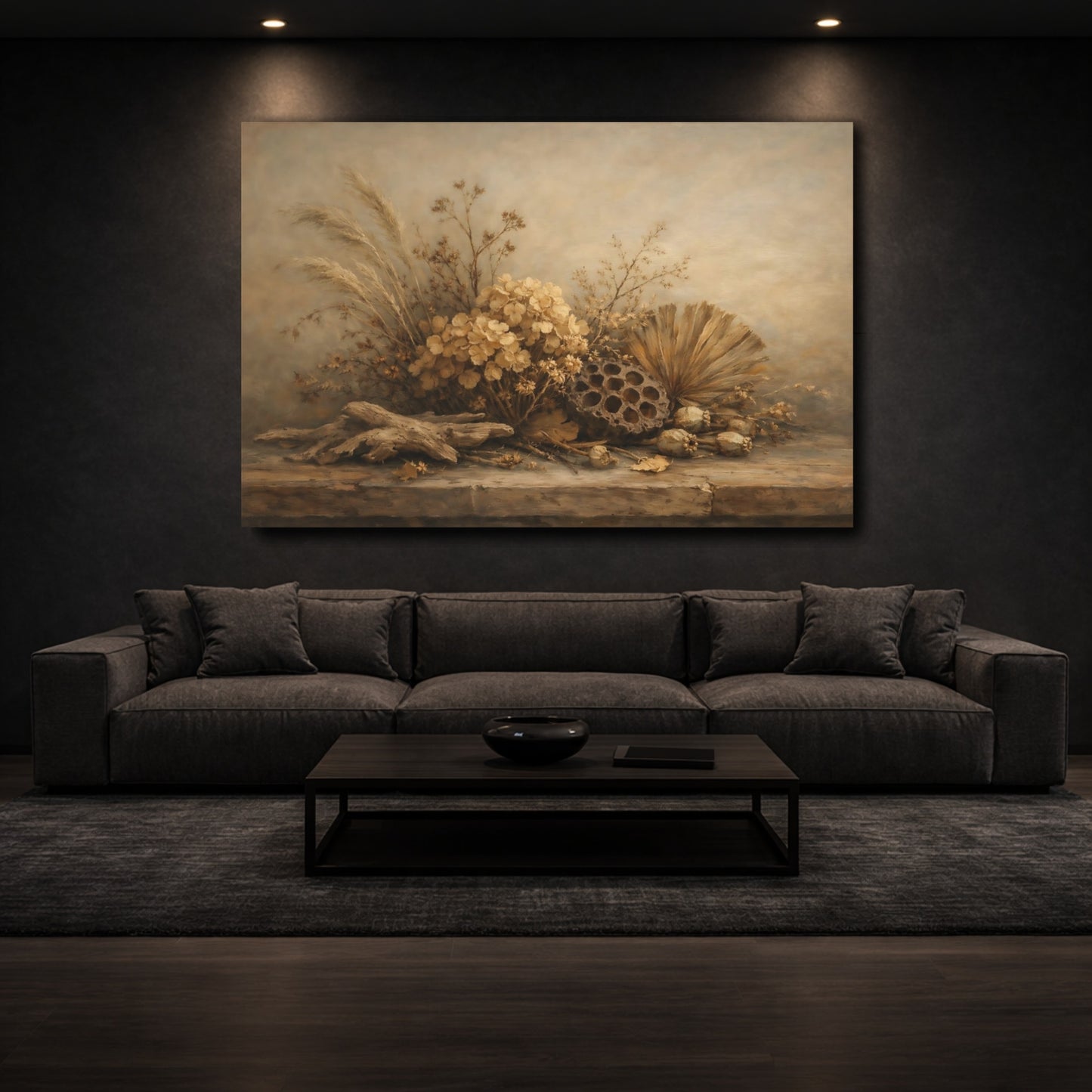 Mockup 2. Nature Dried Botanicals Brown Beige shown as stretched canvas wall art