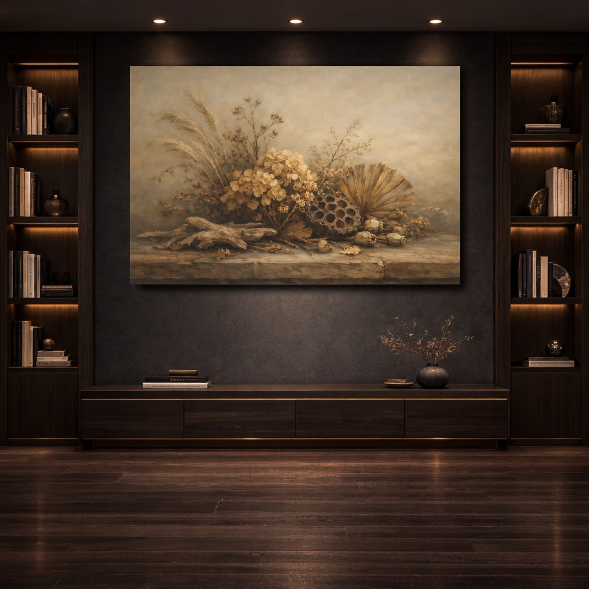 Mockup 3. Nature Dried Botanicals Brown Beige shown as stretched canvas wall art