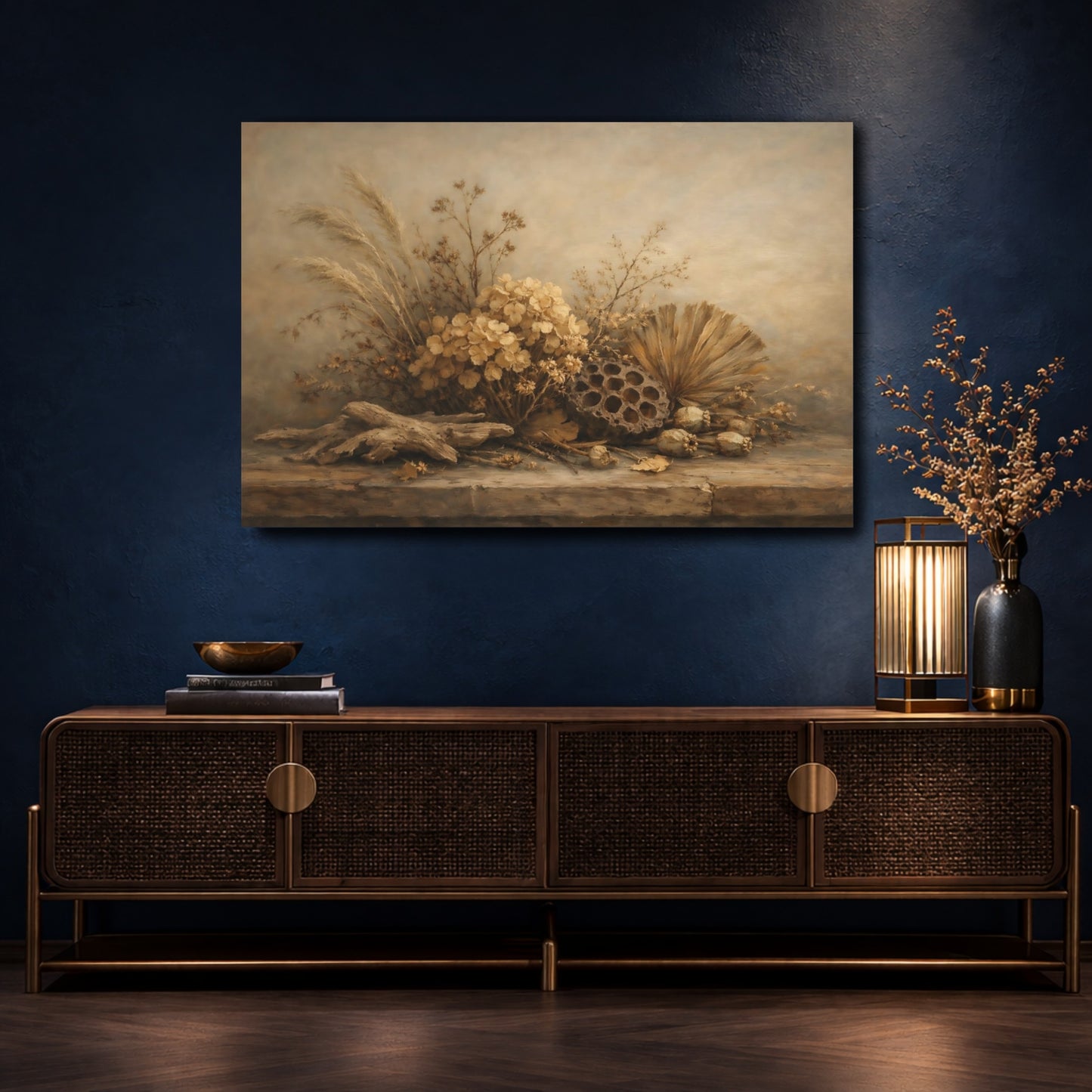 Mockup 4. Nature Dried Botanicals Brown Beige shown as stretched canvas wall art