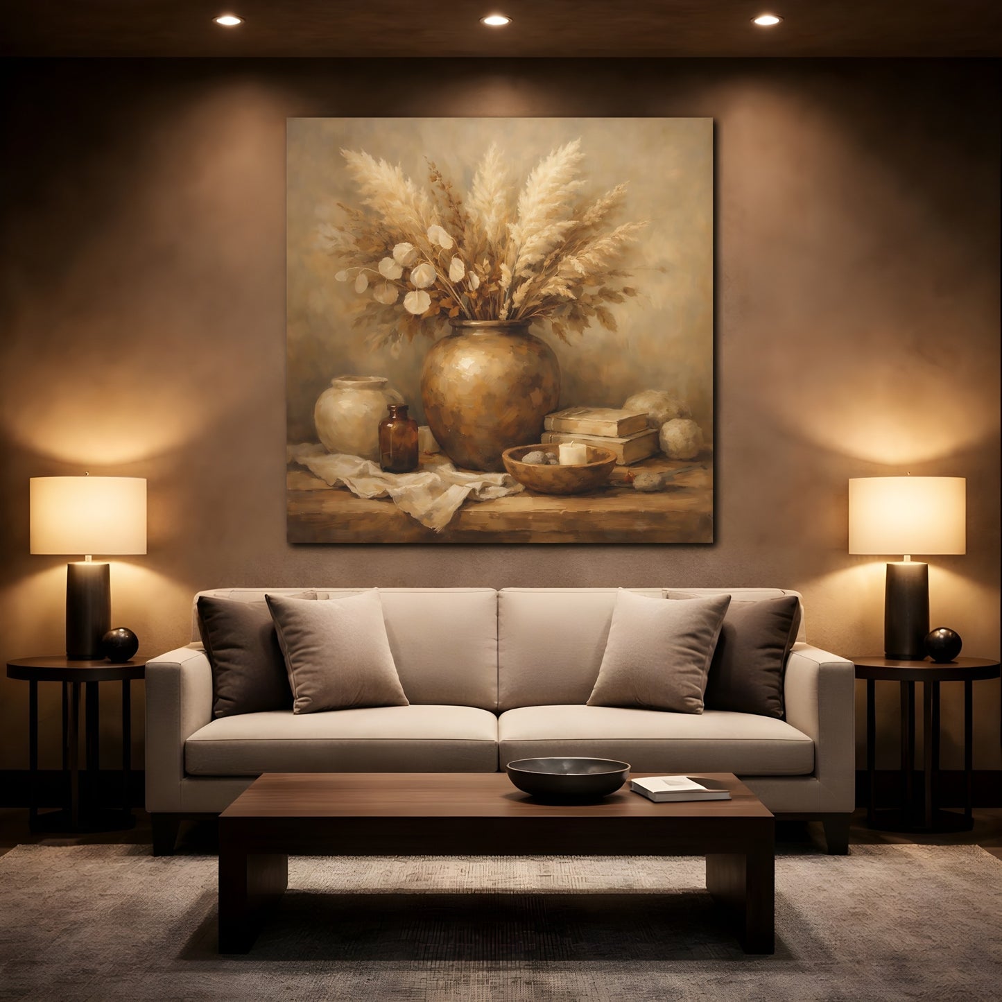 Mockup 2. Nature Dried Botanicals Earthy Tones shown as stretched canvas wall art