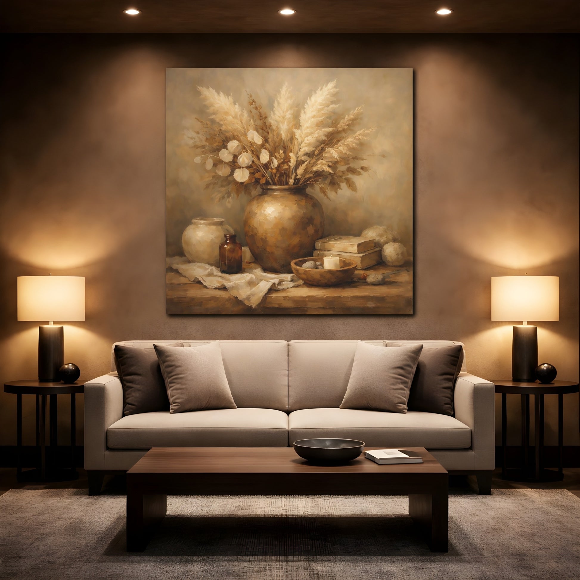 Mockup 2. Nature Dried Botanicals Earthy Tones shown as stretched canvas wall art