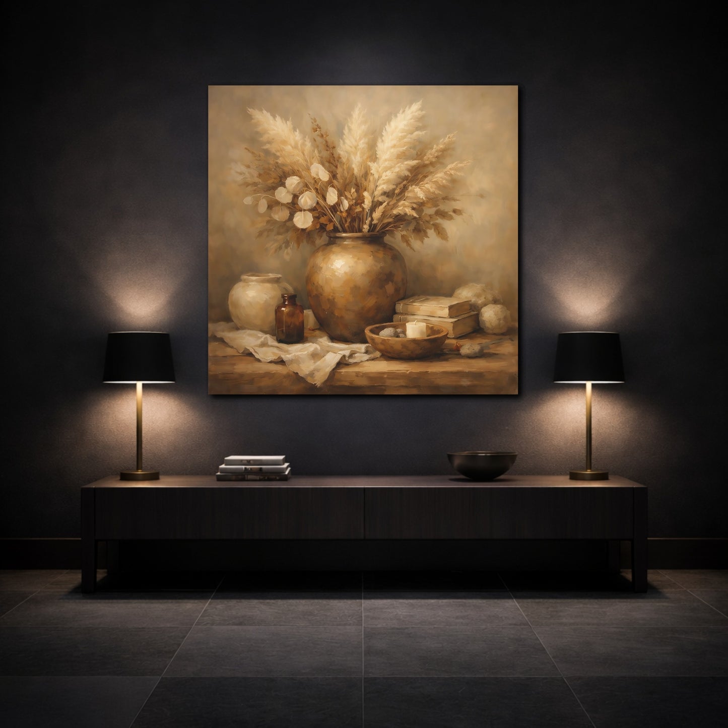 Mockup 3. Nature Dried Botanicals Earthy Tones shown as stretched canvas wall art