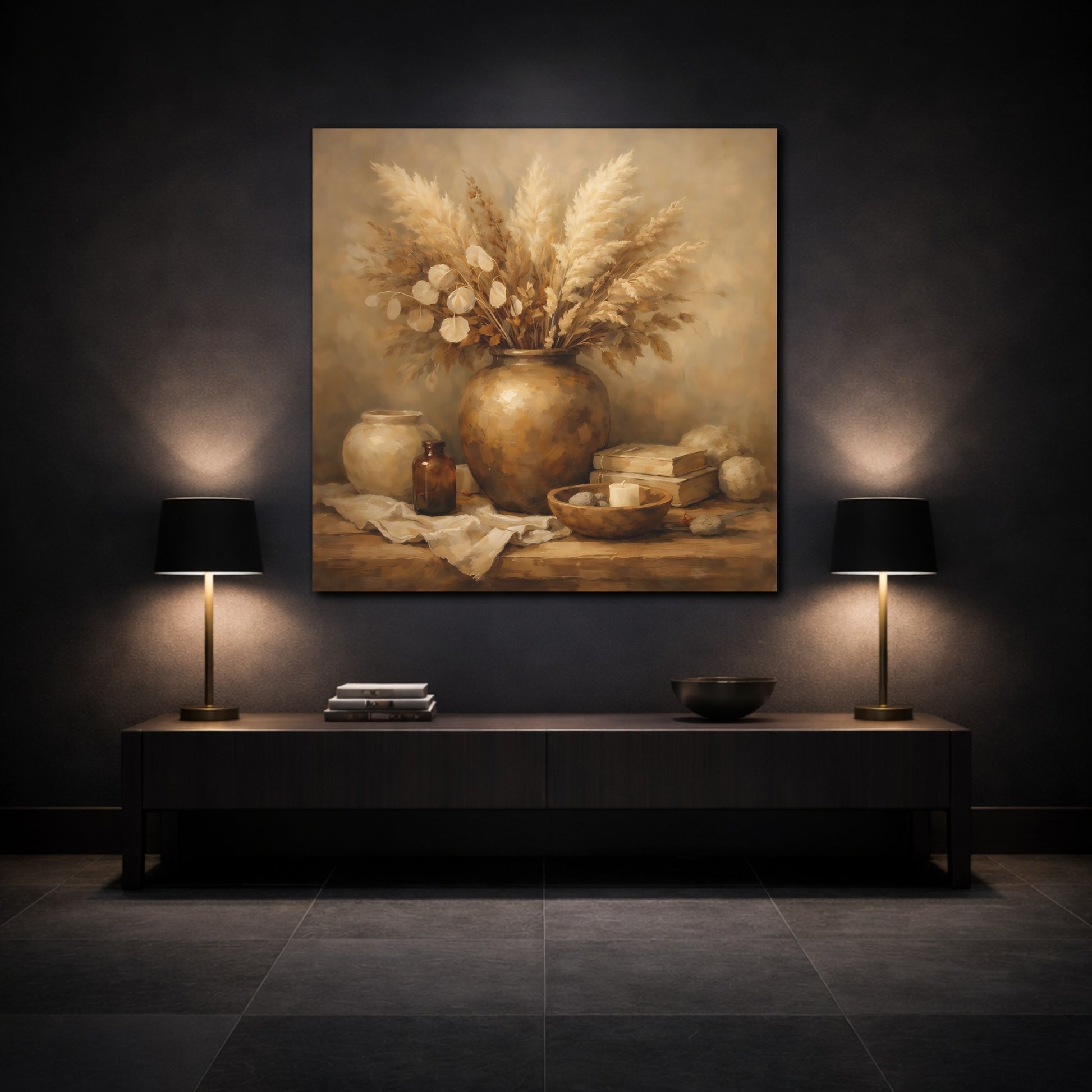 Mockup 3. Nature Dried Botanicals Earthy Tones shown as stretched canvas wall art