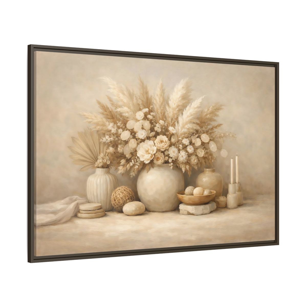 Main Mockup. Nature Dried Botanicals Neutral Dried Botanicals shown as stretched canvas wall art