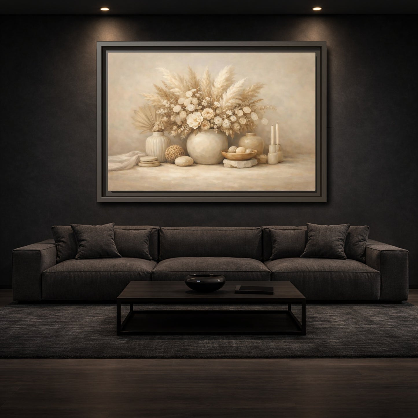 Mockup 2. Nature Dried Botanicals Neutral Dried Botanicals shown as stretched canvas wall art