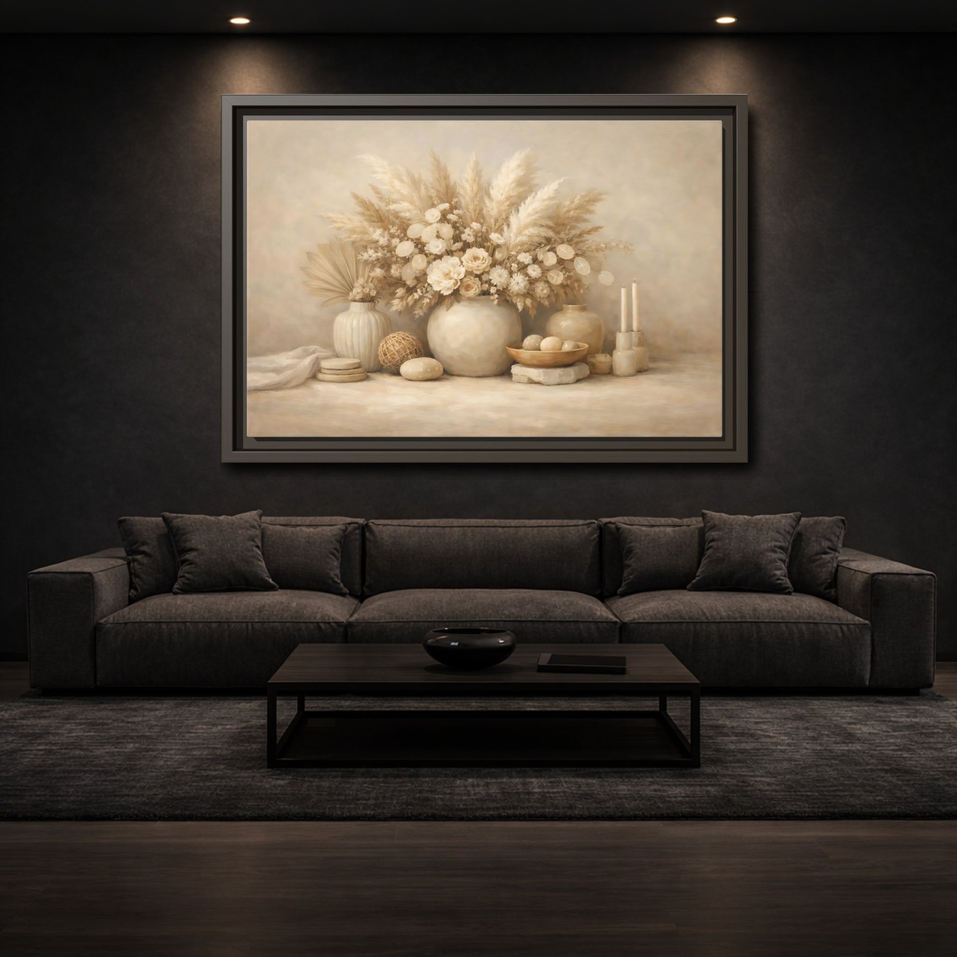 Mockup 2. Nature Dried Botanicals Neutral Dried Botanicals shown as stretched canvas wall art