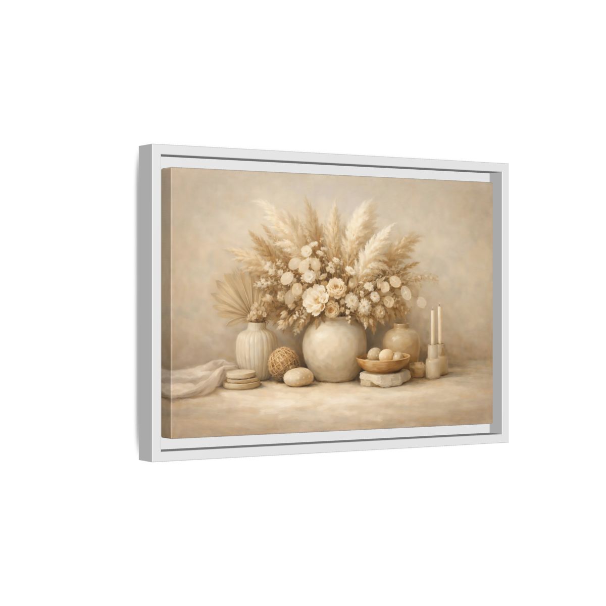 Side Mockup 4. Nature Dried Botanicals Neutral Dried Botanicals shown as stretched canvas wall art