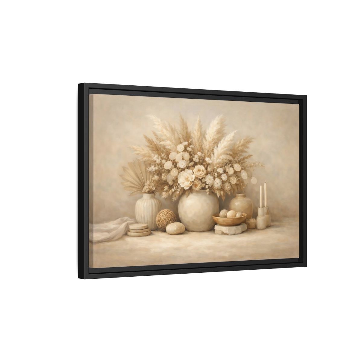 Side Mockup 3. Nature Dried Botanicals Neutral Dried Botanicals shown as stretched canvas wall art