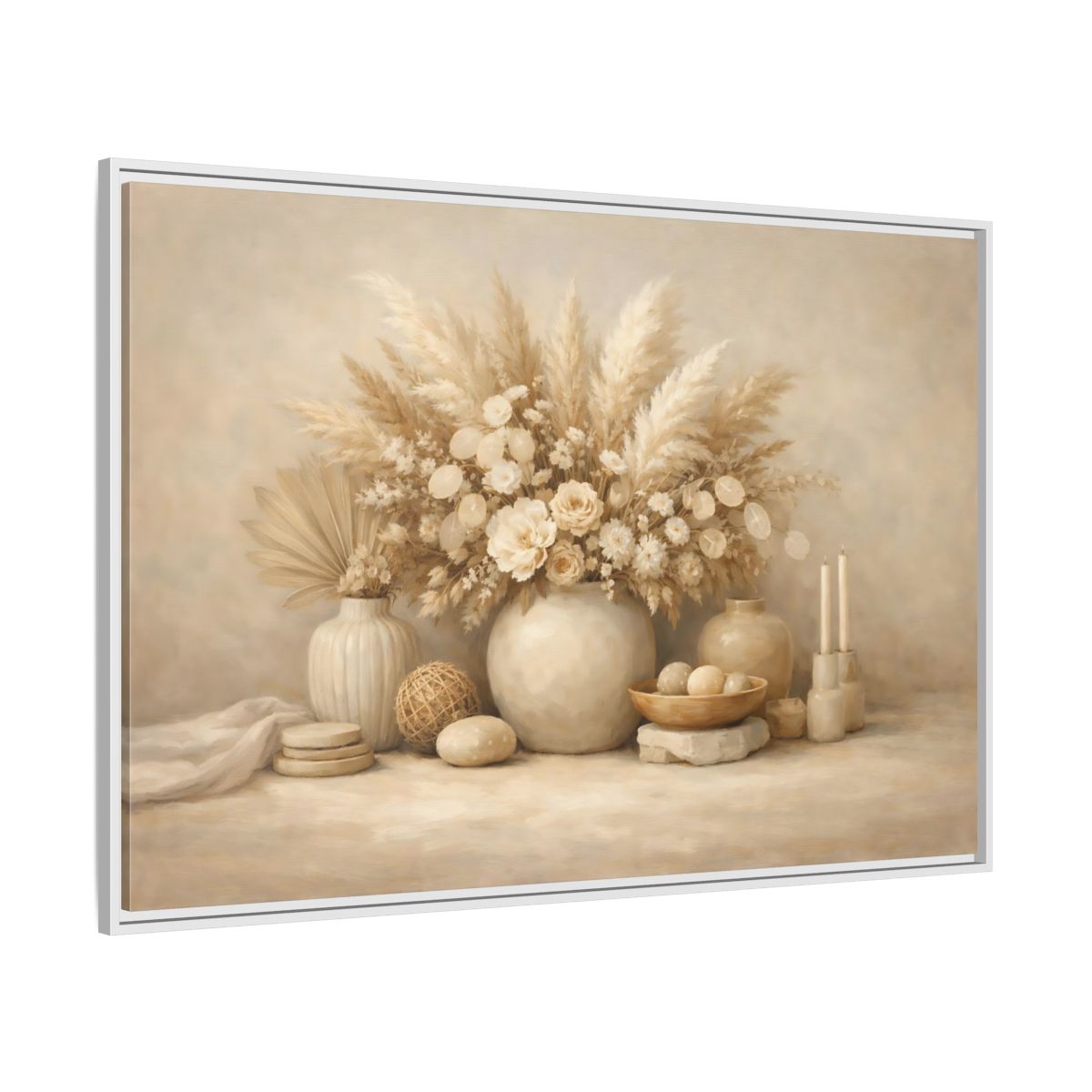 Side Mockup 7. Nature Dried Botanicals Neutral Dried Botanicals shown as stretched canvas wall art
