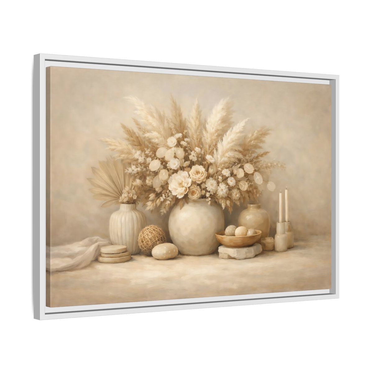 Side Mockup 10. Nature Dried Botanicals Neutral Dried Botanicals shown as stretched canvas wall art