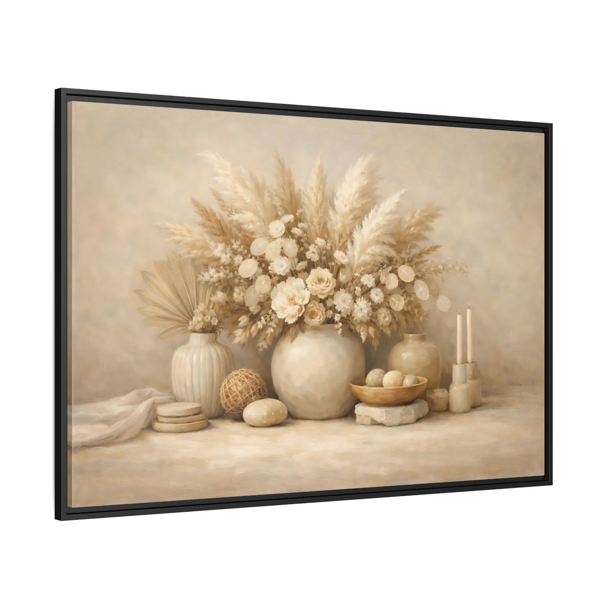 Side Mockup 12. Nature Dried Botanicals Neutral Dried Botanicals shown as stretched canvas wall art