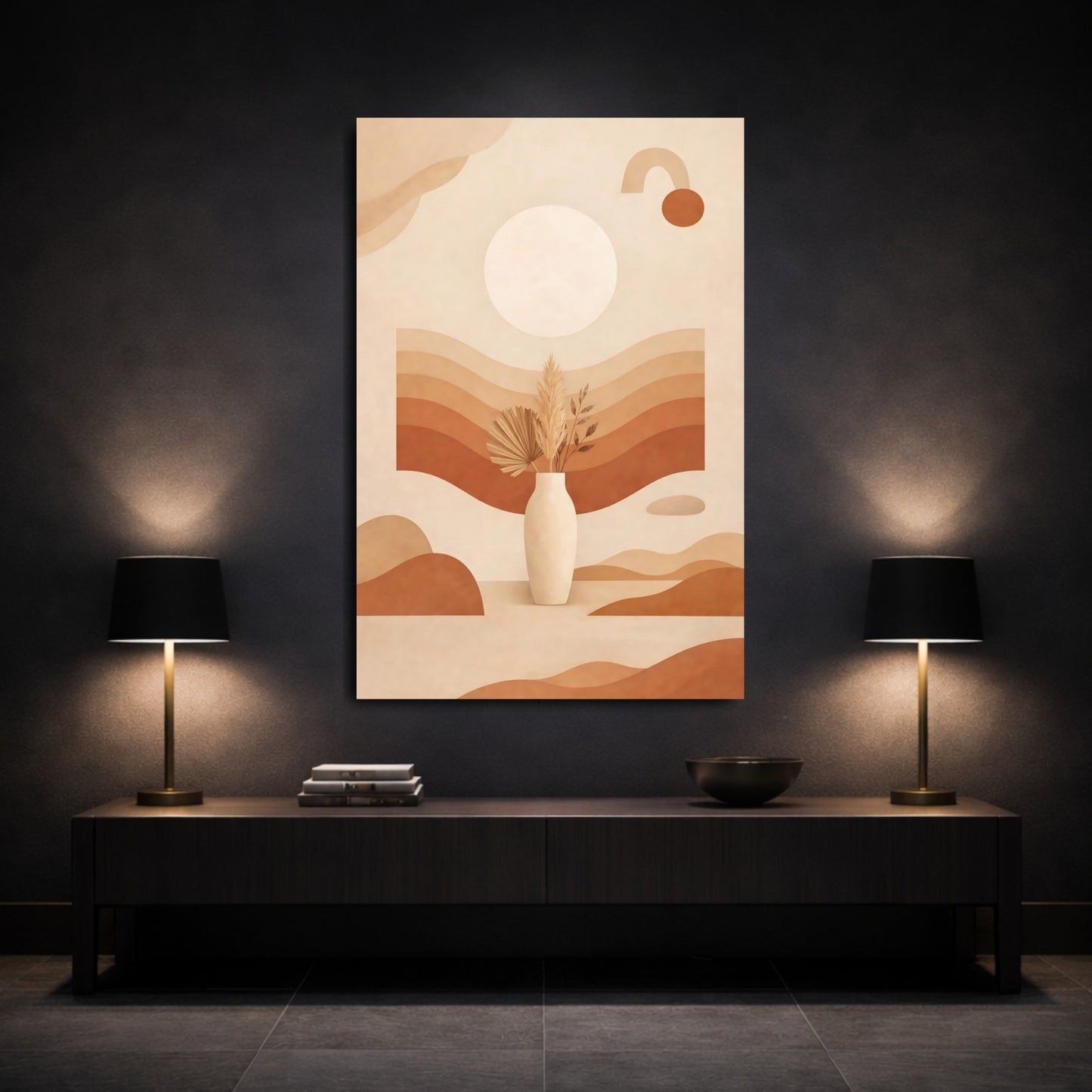 Nature Dried Botanicals Terracotta Beige shown as front canvas room wall art