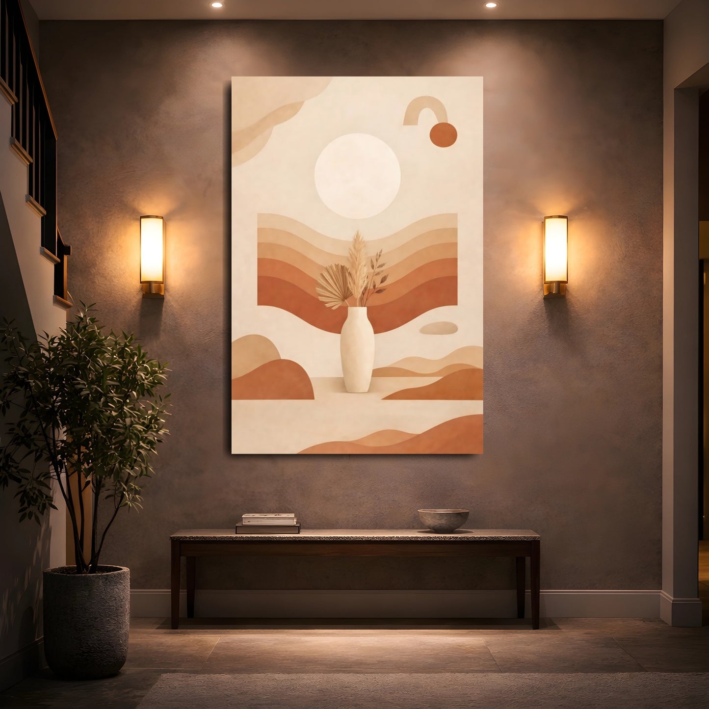 Nature Dried Botanicals Terracotta Beige shown as front canvas room wall art