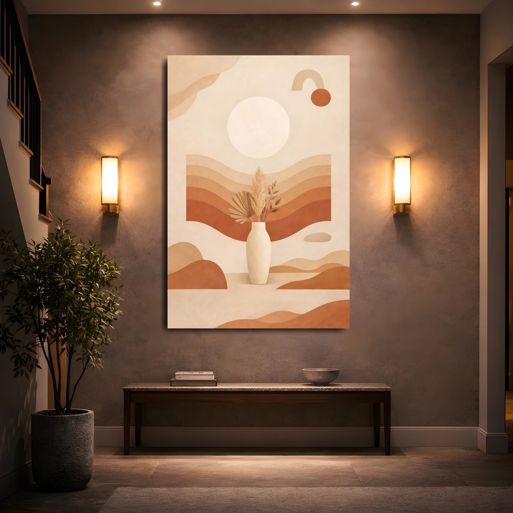 Nature Dried Botanicals Terracotta Beige shown as front canvas room wall art