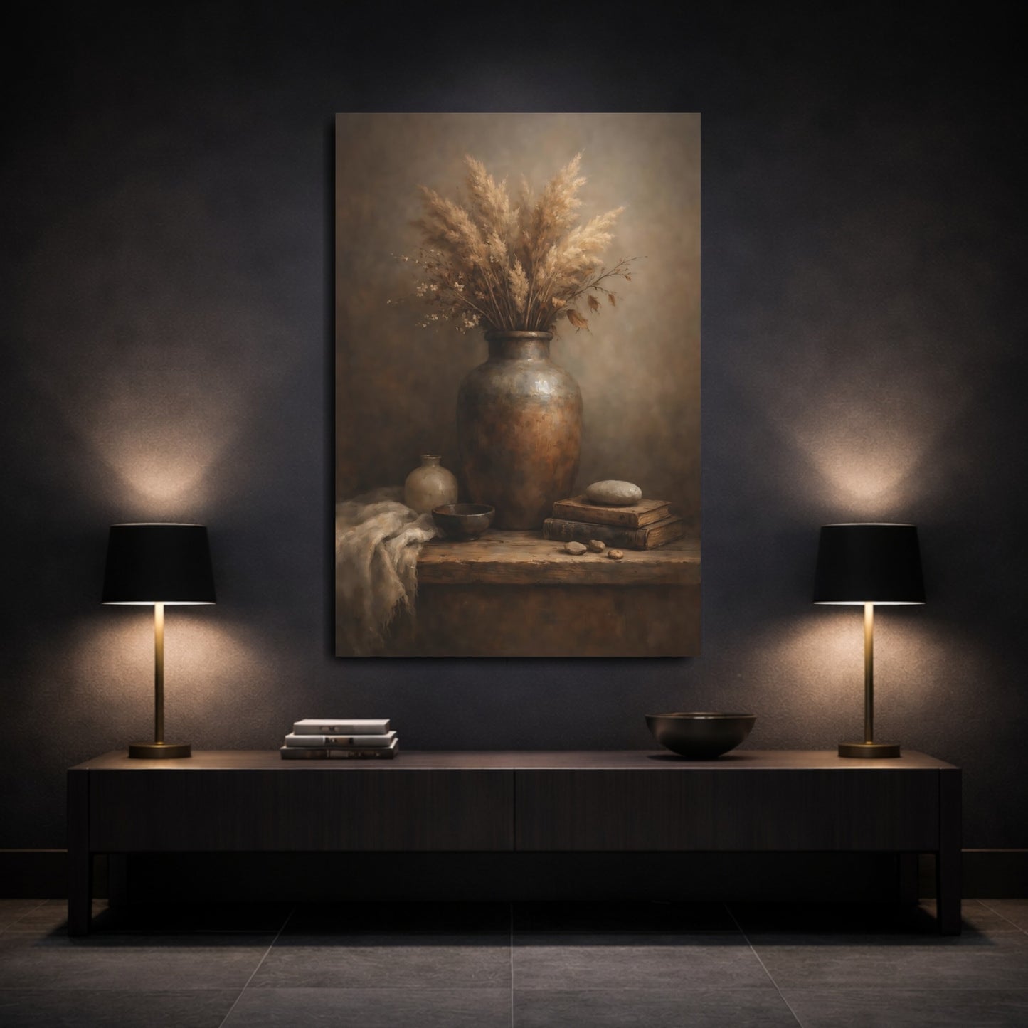 Mockup 2. Nature Dried Flora Earthy Still Life shown as stretched canvas wall art