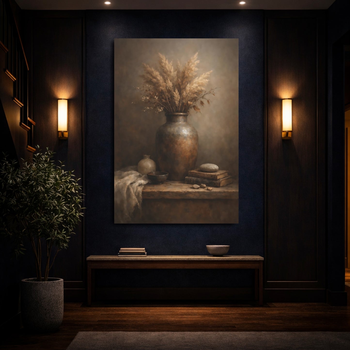 Mockup 3. Nature Dried Flora Earthy Still Life shown as stretched canvas wall art