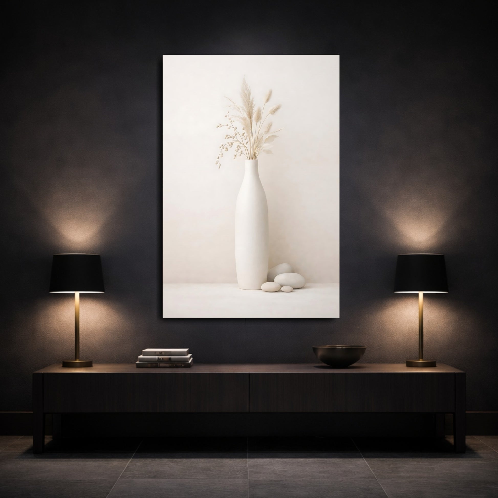 Nature Dried Florals Pampas Grass Still Life shown as front canvas room wall art