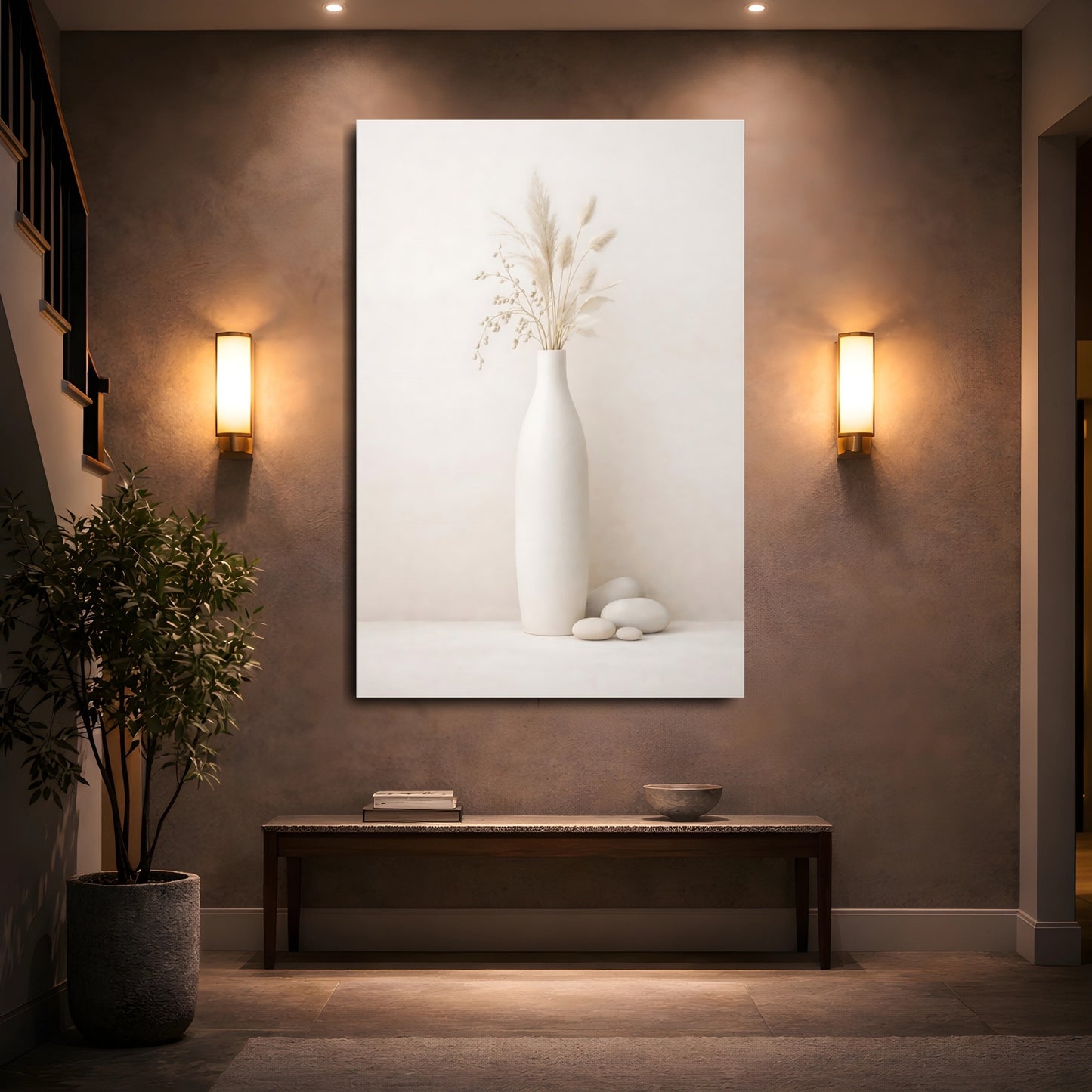 Nature Dried Florals Pampas Grass Still Life shown as front canvas room wall art