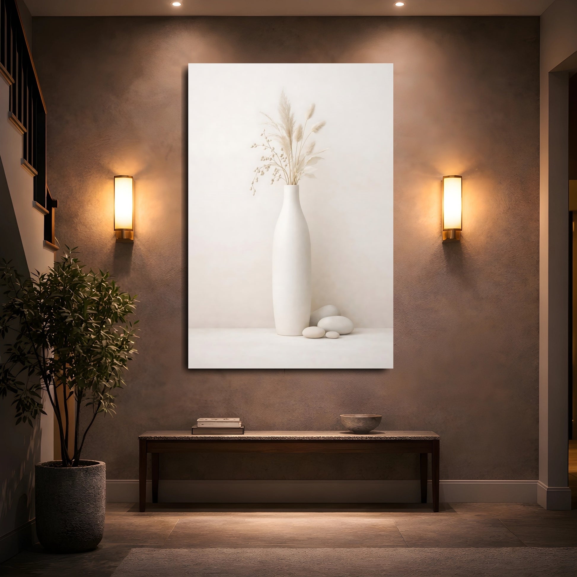 Nature Dried Florals Pampas Grass Still Life shown as front canvas room wall art