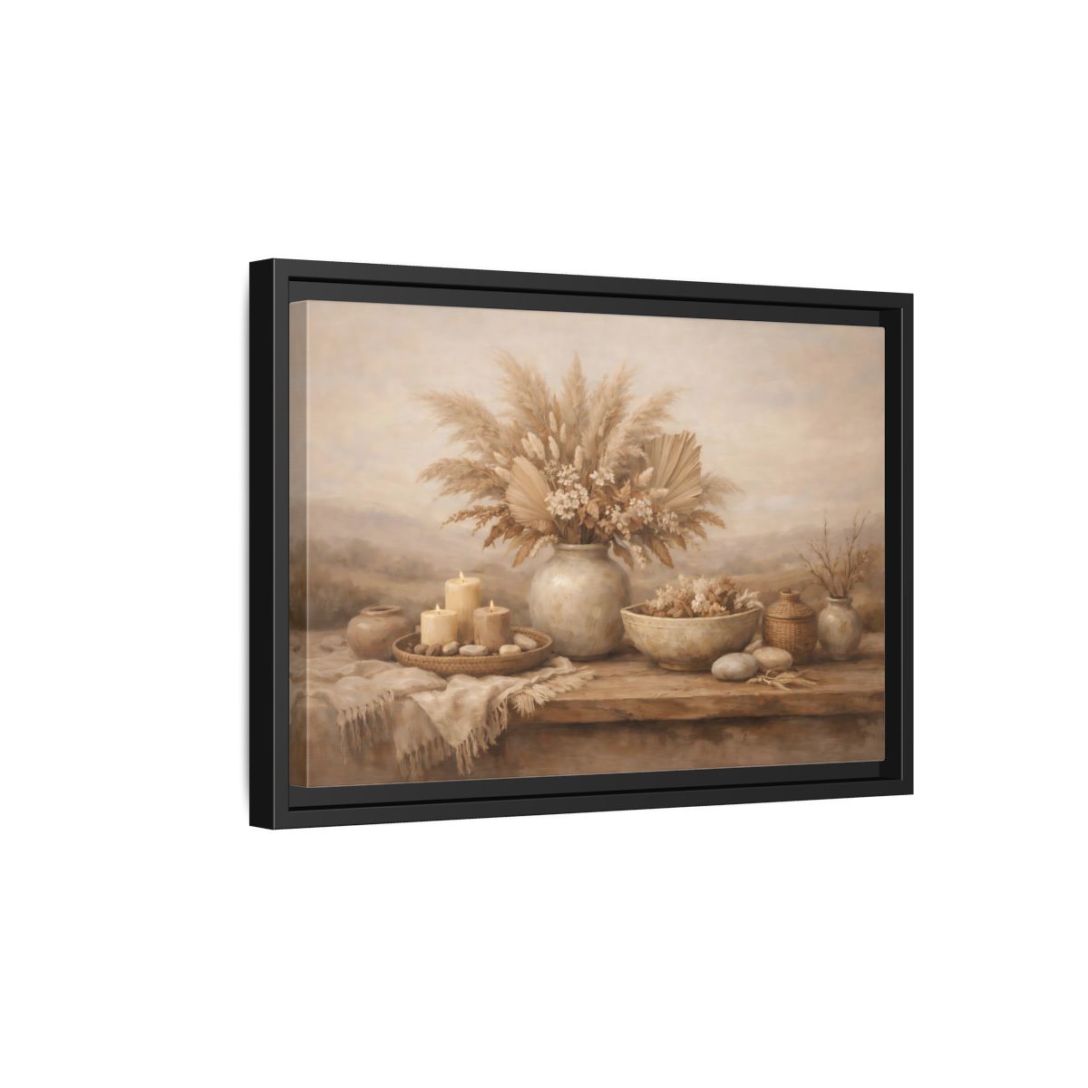 Side Mockup 6. Nature Dried Flowers Boho Still Life shown as stretched canvas wall art