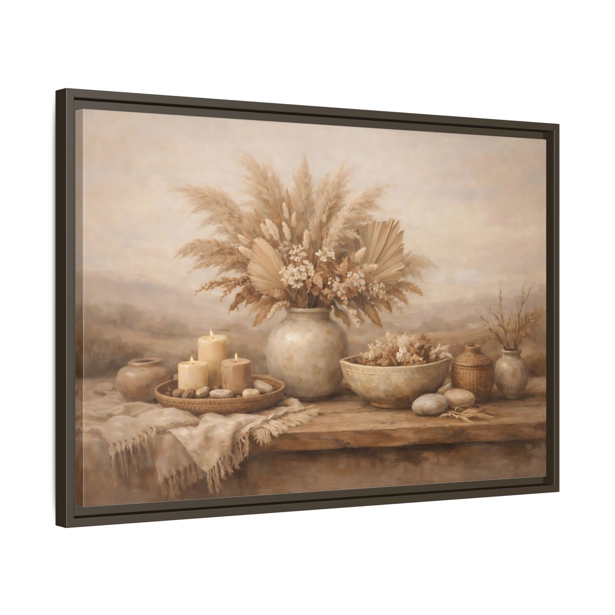 Side Mockup 11. Nature Dried Flowers Boho Still Life shown as stretched canvas wall art