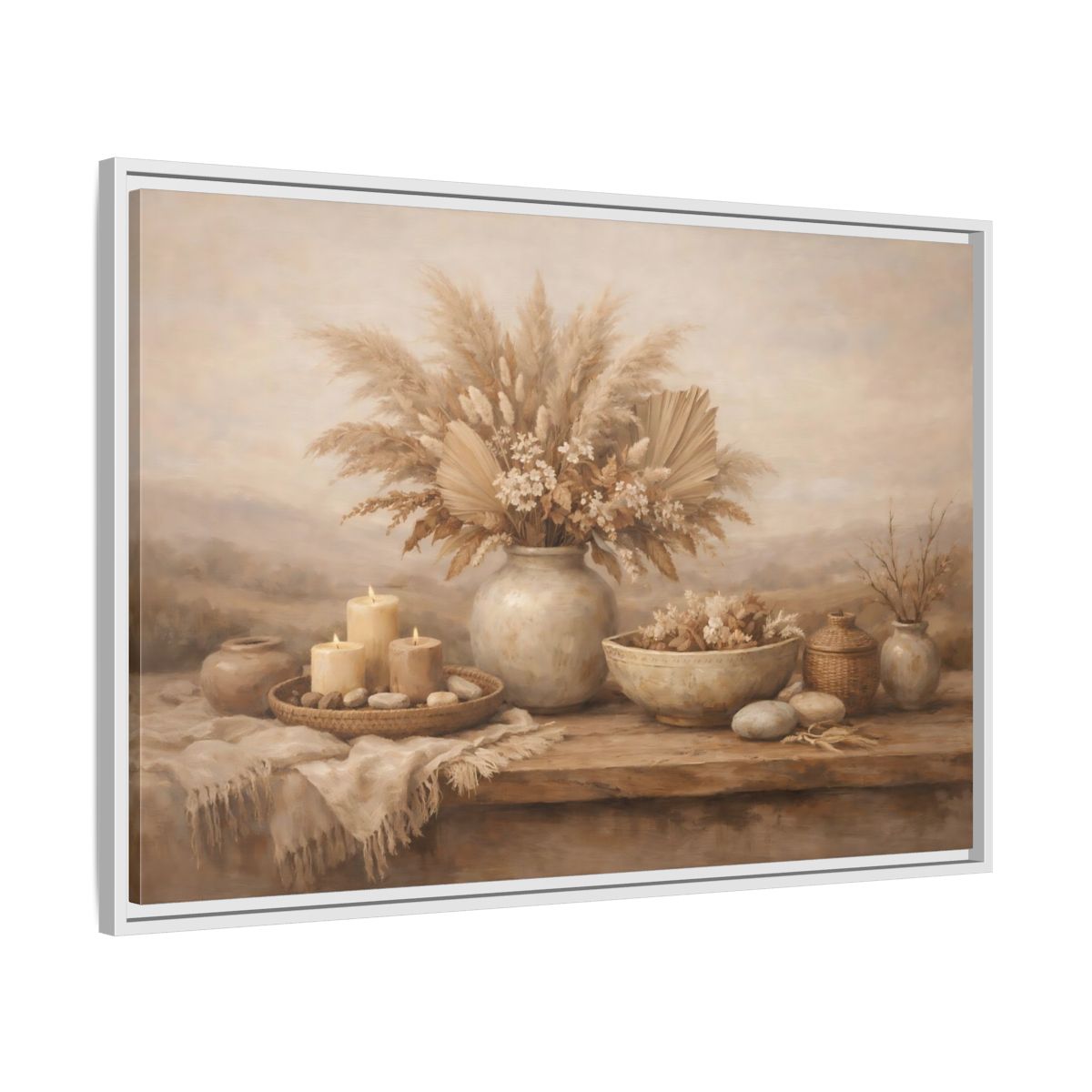 Side Mockup 8. Nature Dried Flowers Boho Still Life shown as stretched canvas wall art