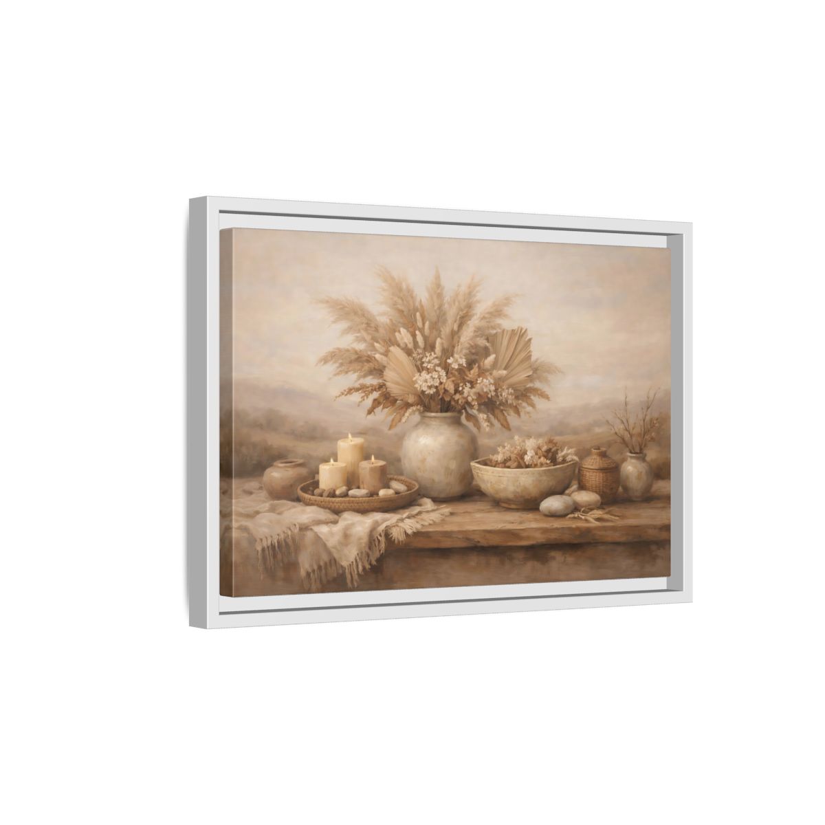 Side Mockup 4. Nature Dried Flowers Boho Still Life shown as stretched canvas wall art