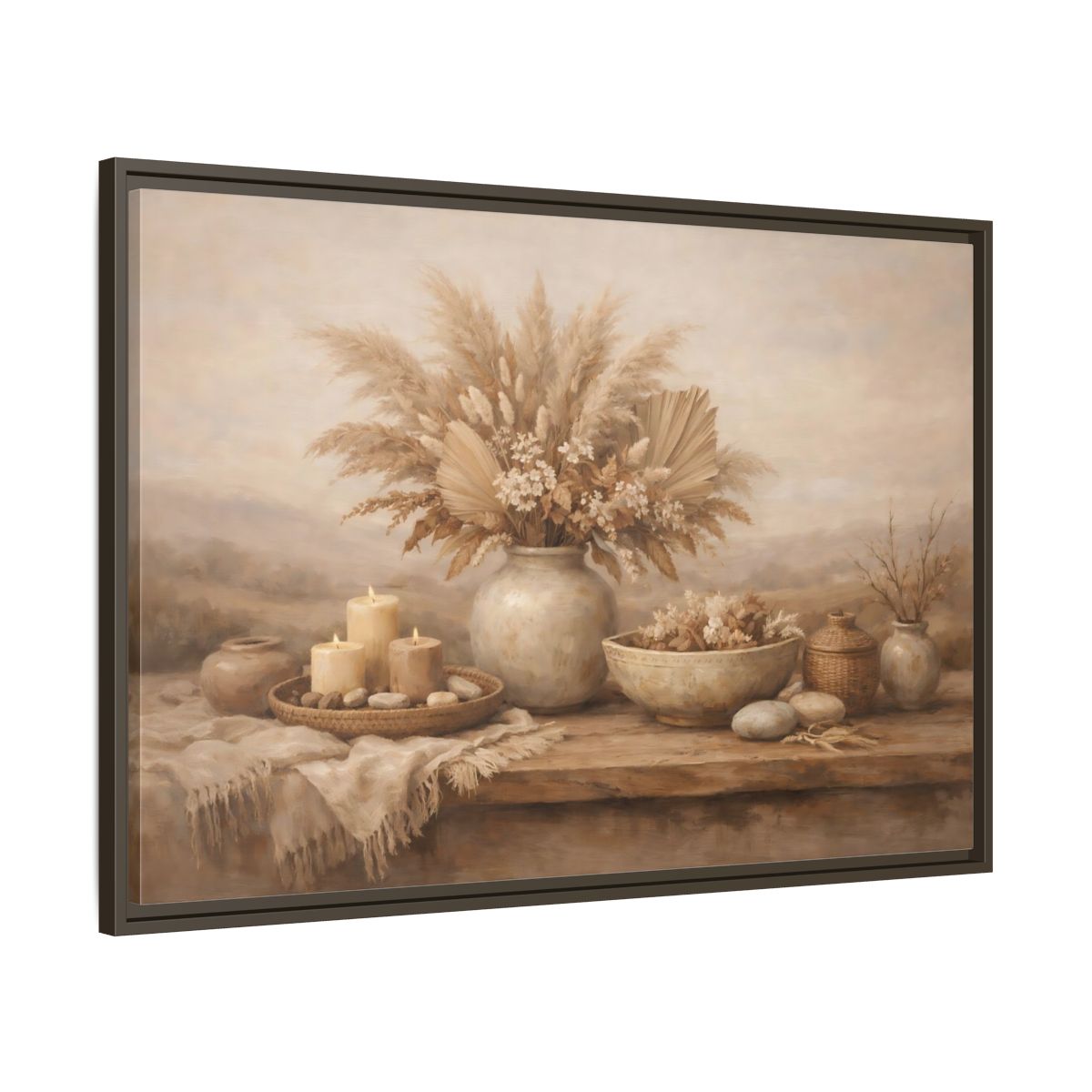 Side Mockup 9. Nature Dried Flowers Boho Still Life shown as stretched canvas wall art