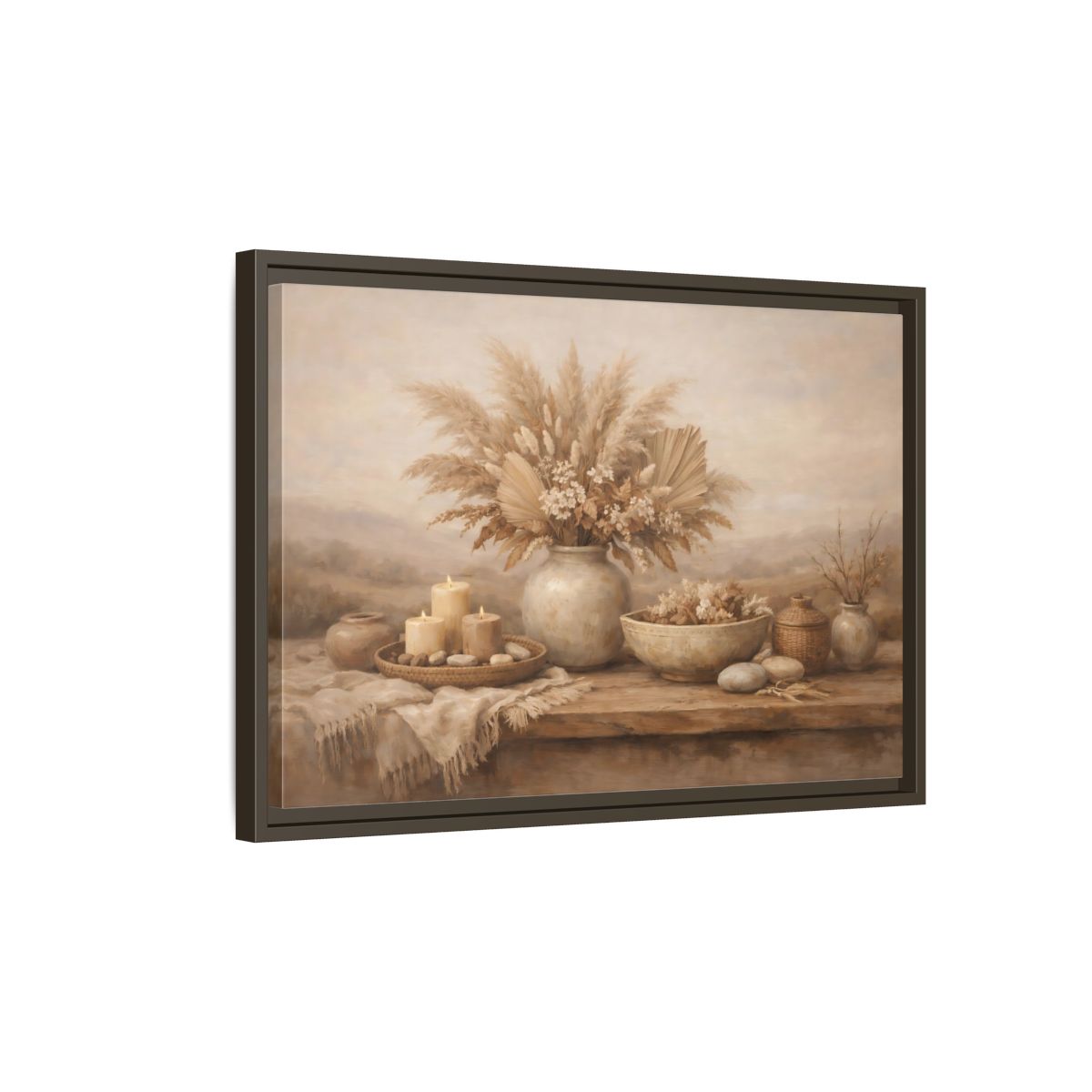 Side Mockup 2. Nature Dried Flowers Boho Still Life shown as stretched canvas wall art