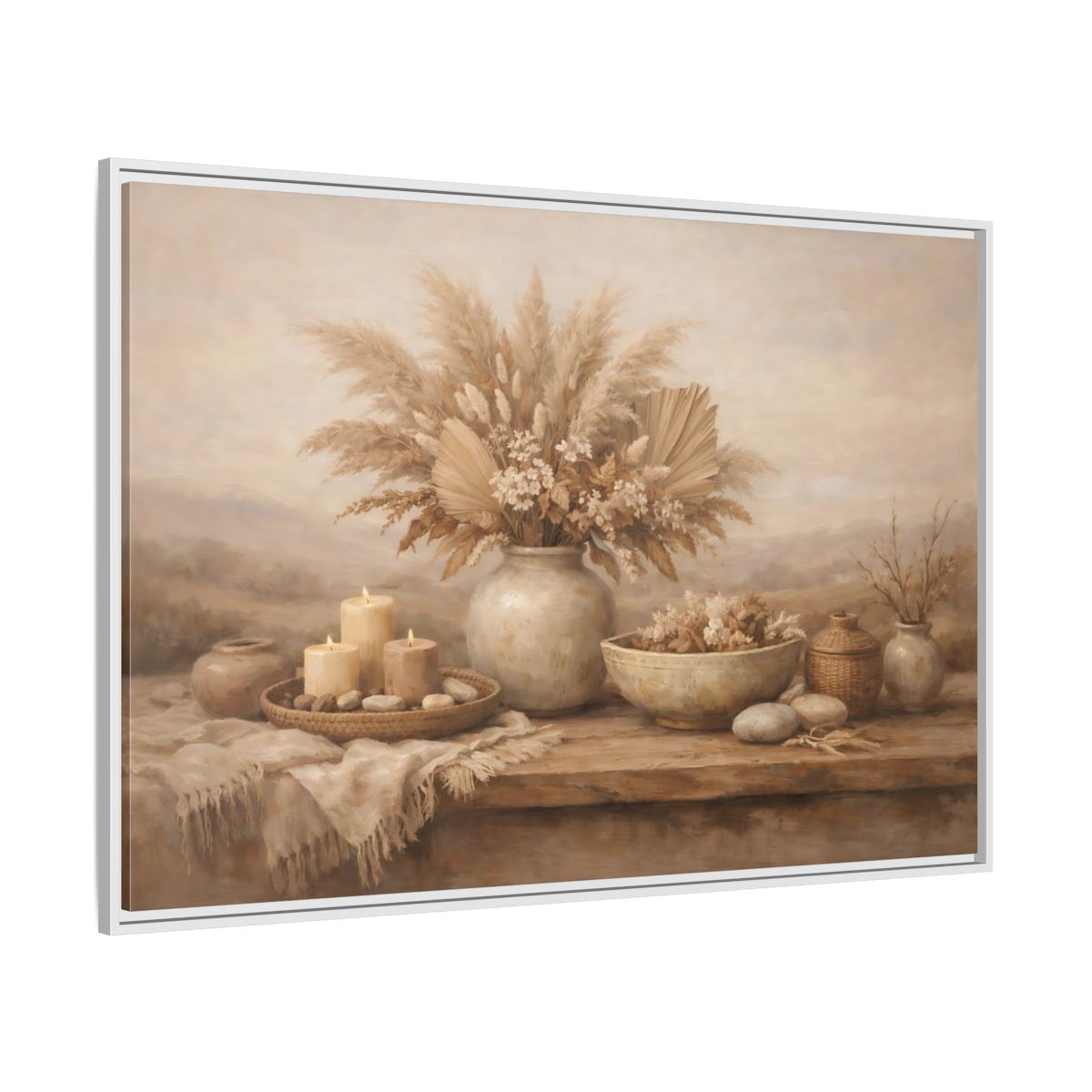 Side Mockup 7. Nature Dried Flowers Boho Still Life shown as stretched canvas wall art