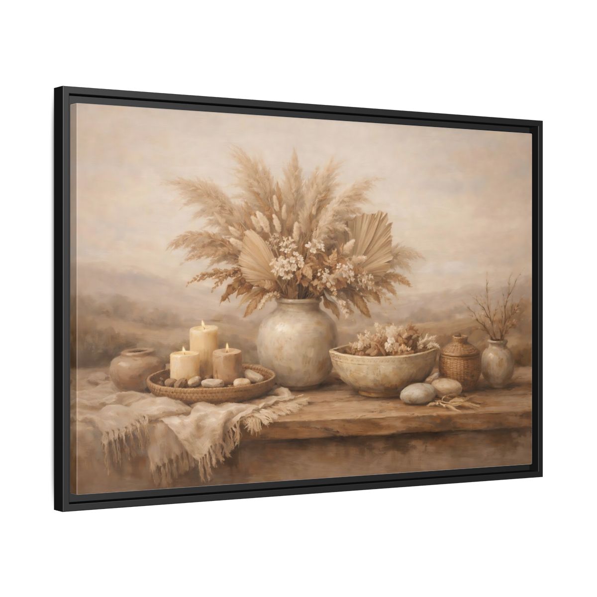 Side Mockup 13. Nature Dried Flowers Boho Still Life shown as stretched canvas wall art