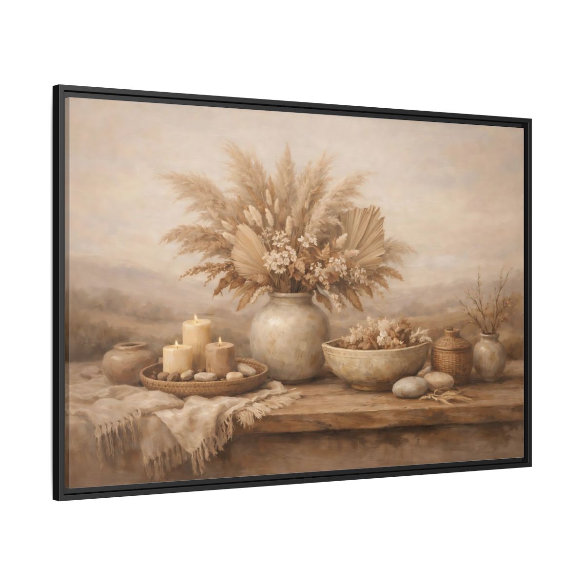 Side Mockup 12. Nature Dried Flowers Boho Still Life shown as stretched canvas wall art