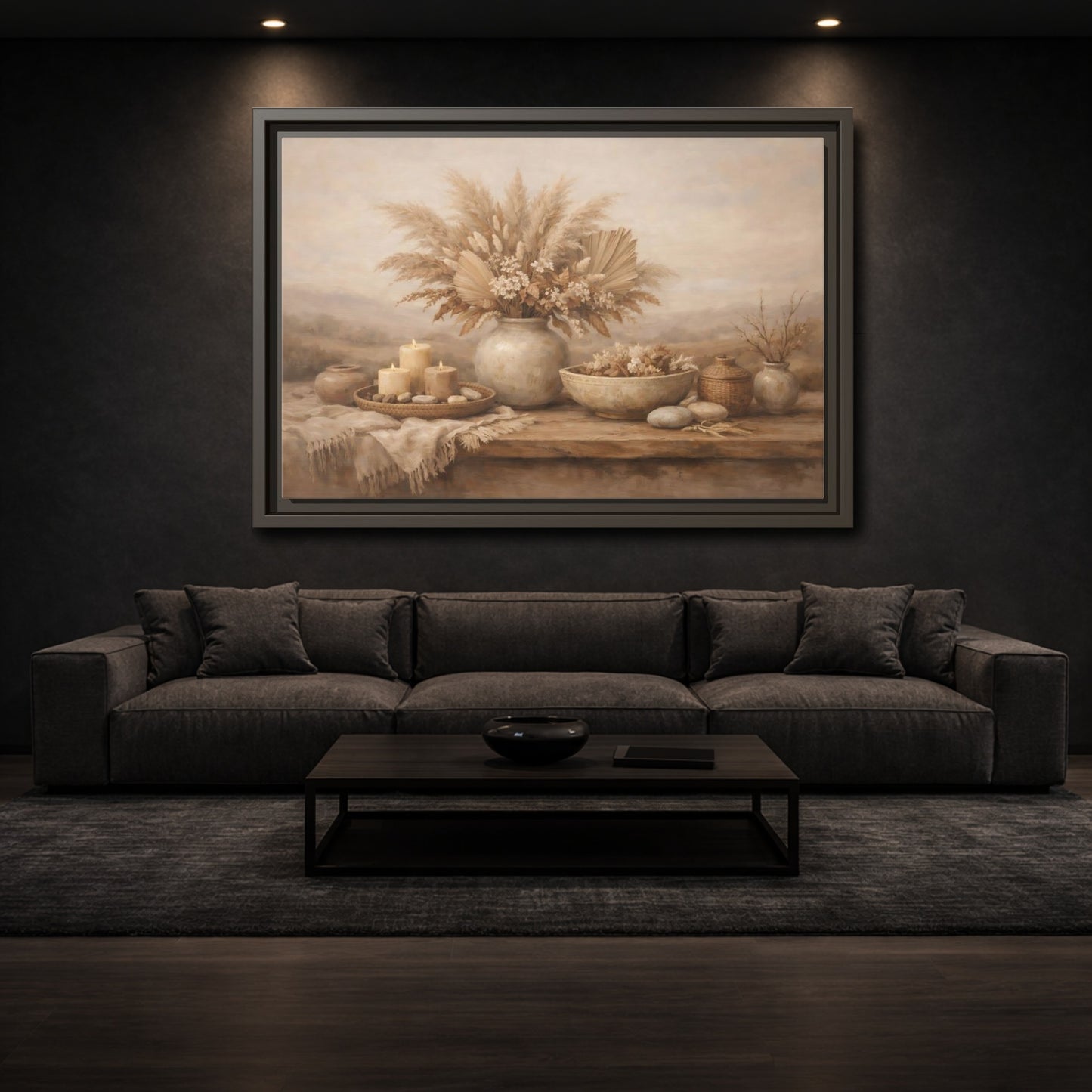 Mockup 2. Nature Dried Flowers Boho Still Life shown as stretched canvas wall art