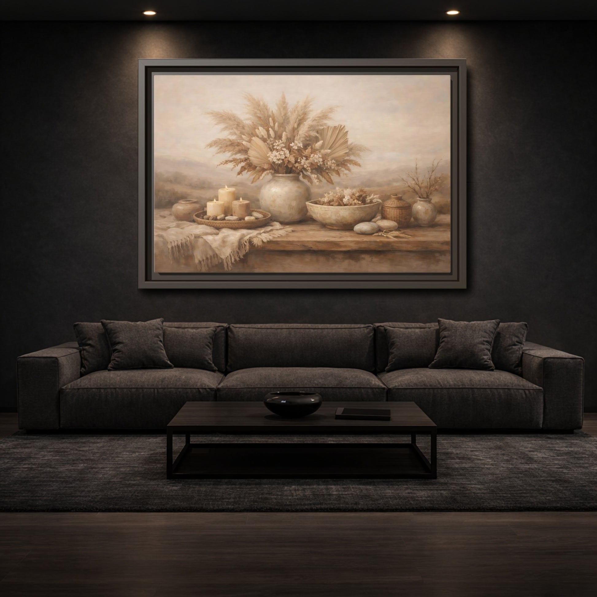 Mockup 2. Nature Dried Flowers Boho Still Life shown as stretched canvas wall art