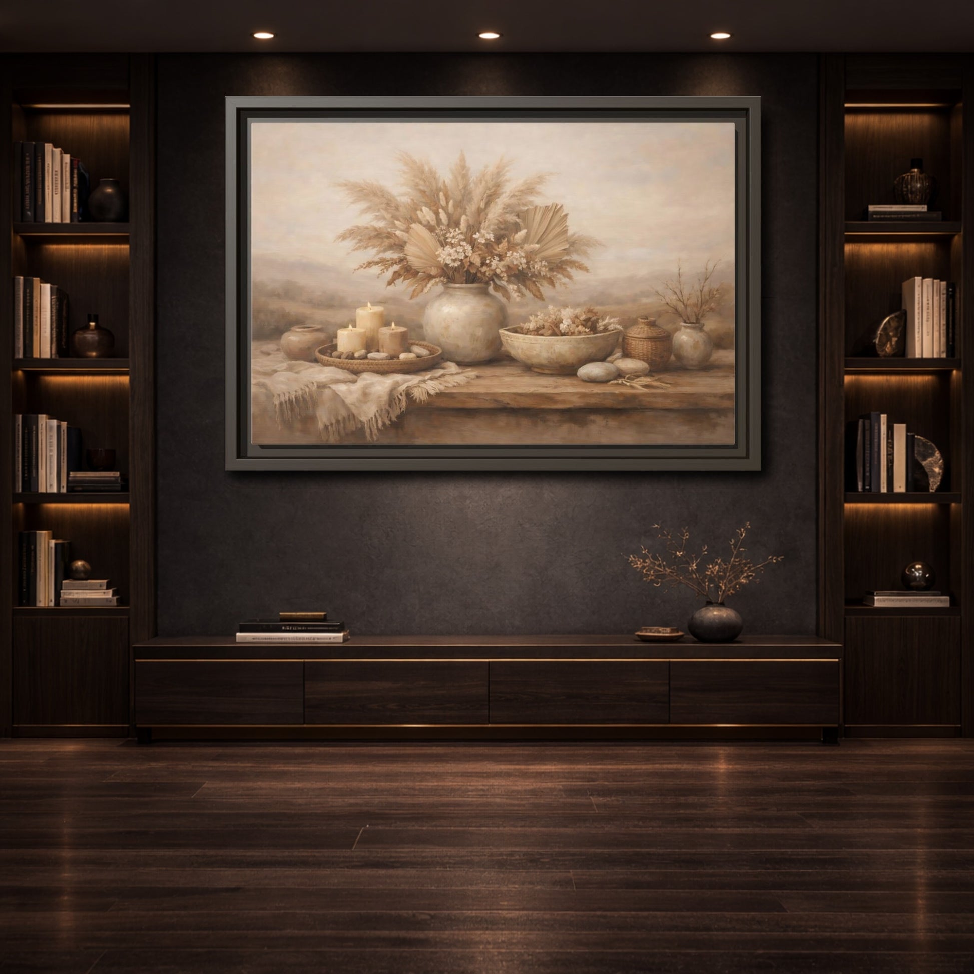 Mockup 3. Nature Dried Flowers Boho Still Life shown as stretched canvas wall art