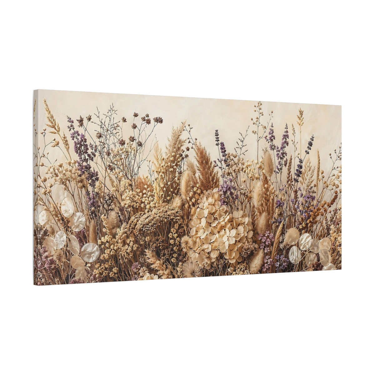 Main Mockup. Nature Dried Flowers Dried Flowers Beige shown as stretched canvas wall art