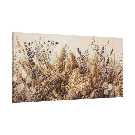 Main Mockup. Nature Dried Flowers Dried Flowers Beige shown as stretched canvas wall art