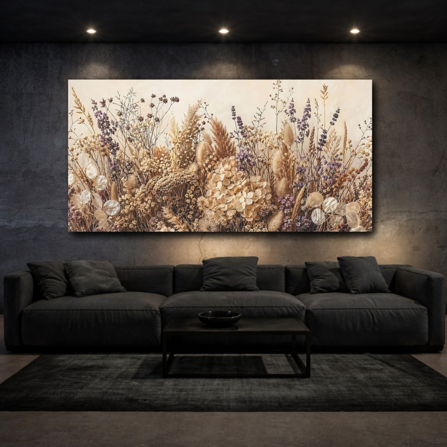 Mockup 2. Nature Dried Flowers Dried Flowers Beige shown as stretched canvas wall art