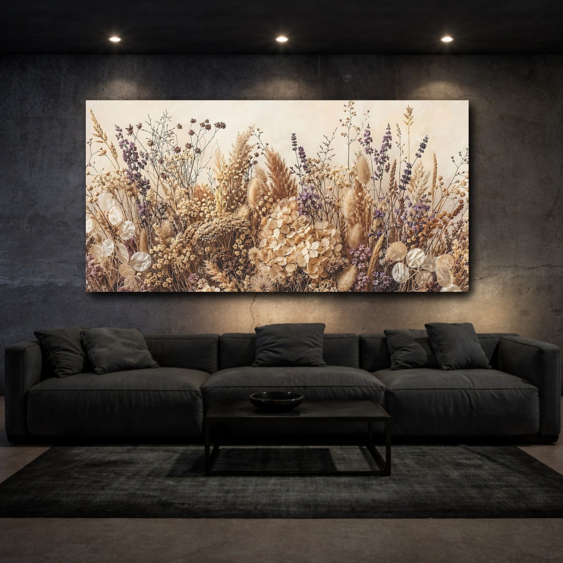 Mockup 2. Nature Dried Flowers Dried Flowers Beige shown as stretched canvas wall art