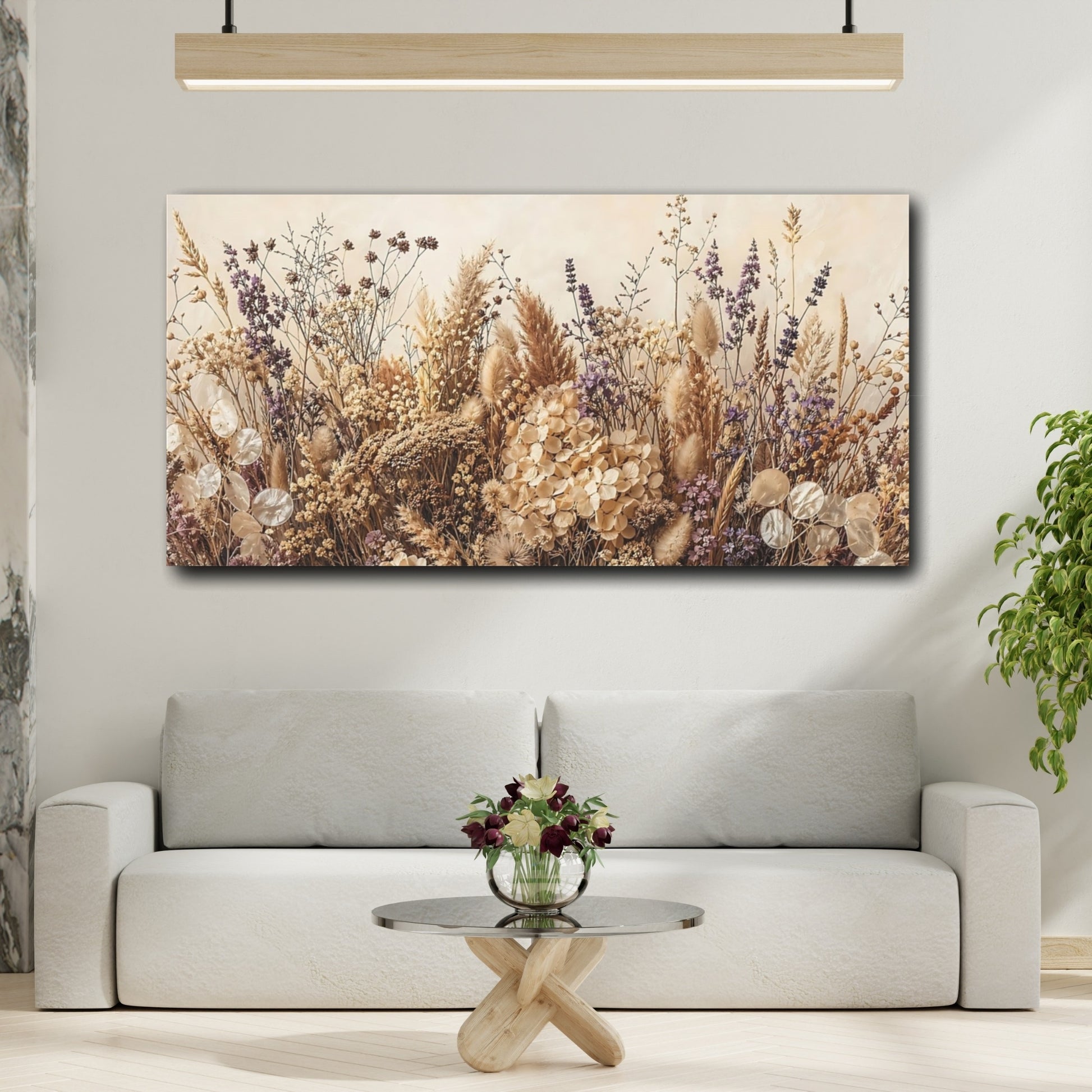 Mockup 3. Nature Dried Flowers Dried Flowers Beige shown as stretched canvas wall art