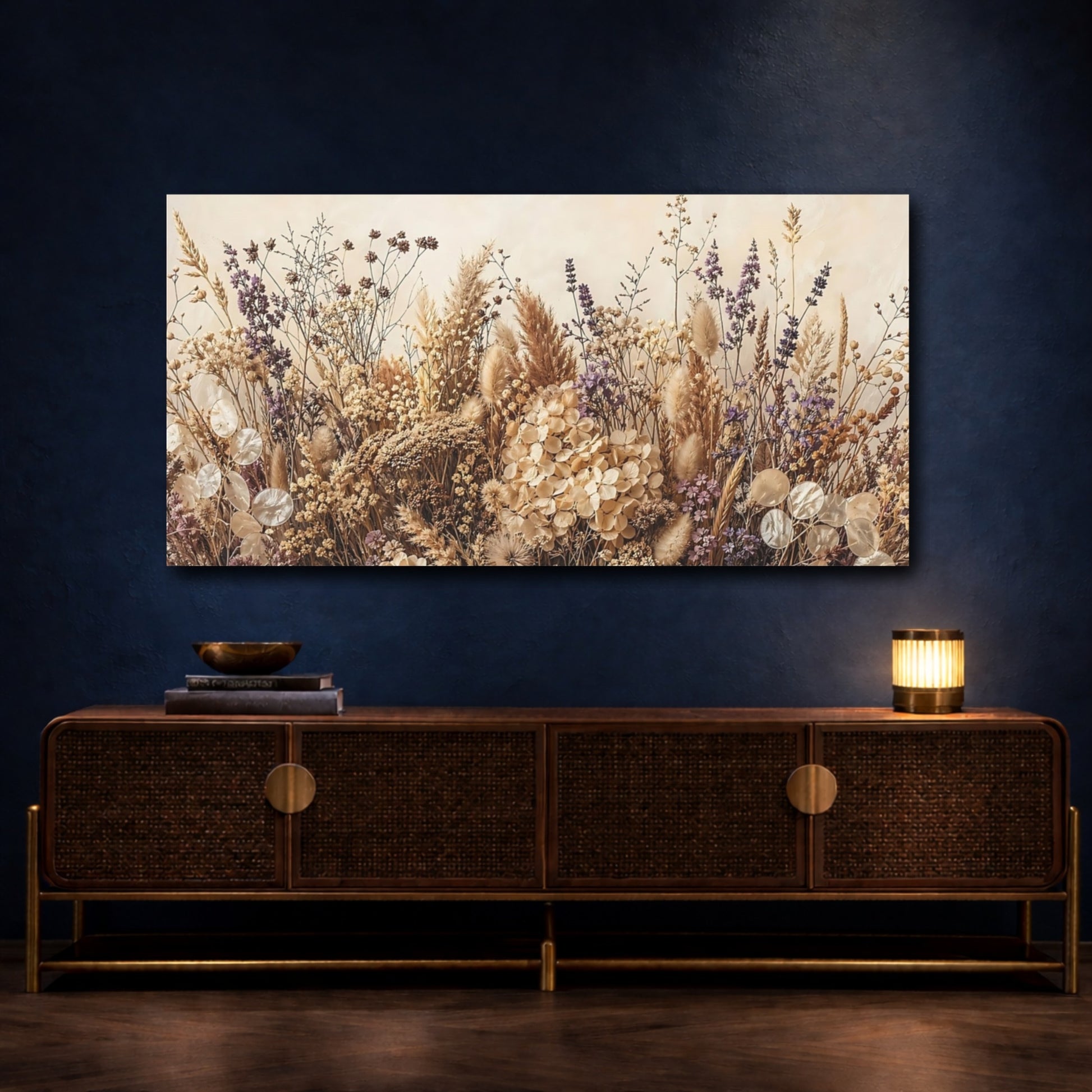 Mockup 4. Nature Dried Flowers Dried Flowers Beige shown as stretched canvas wall art