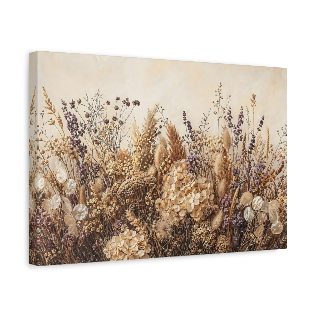 Side Mockup 4. Nature Dried Flowers Neutral Dried Flowers shown as stretched canvas wall art