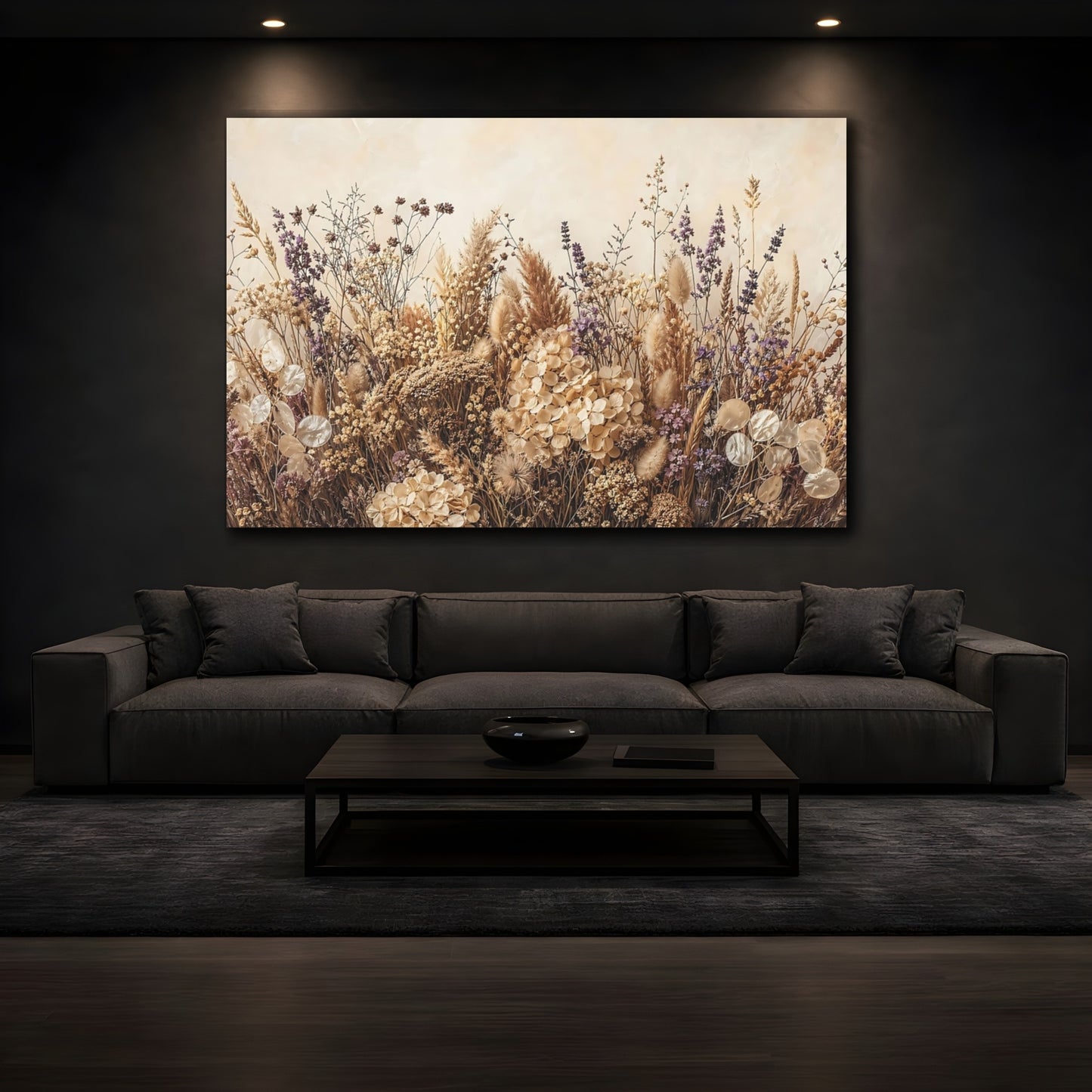 Mockup 4. Nature Dried Flowers Neutral Dried Flowers shown as stretched canvas wall art