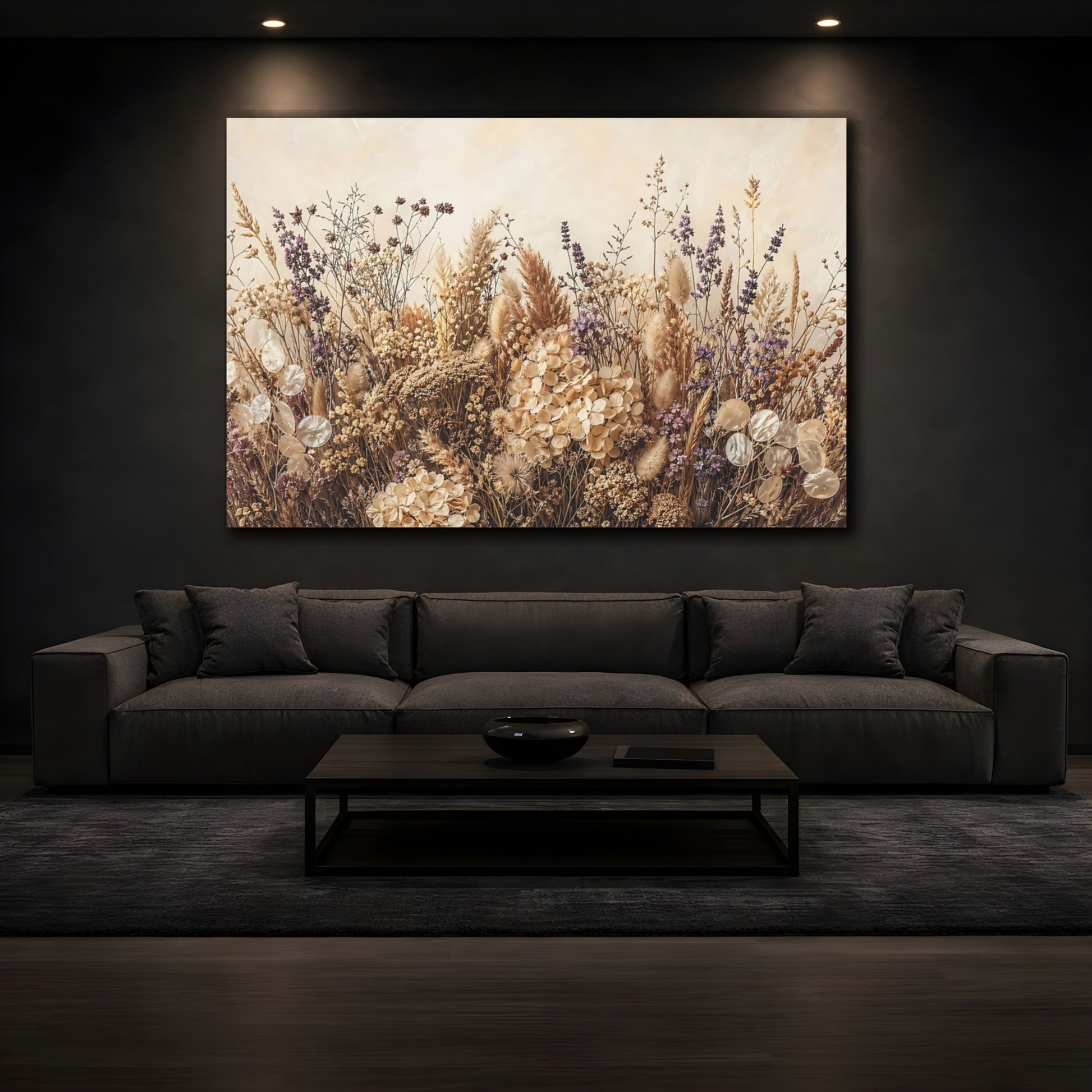 Mockup 4. Nature Dried Flowers Neutral Dried Flowers shown as stretched canvas wall art