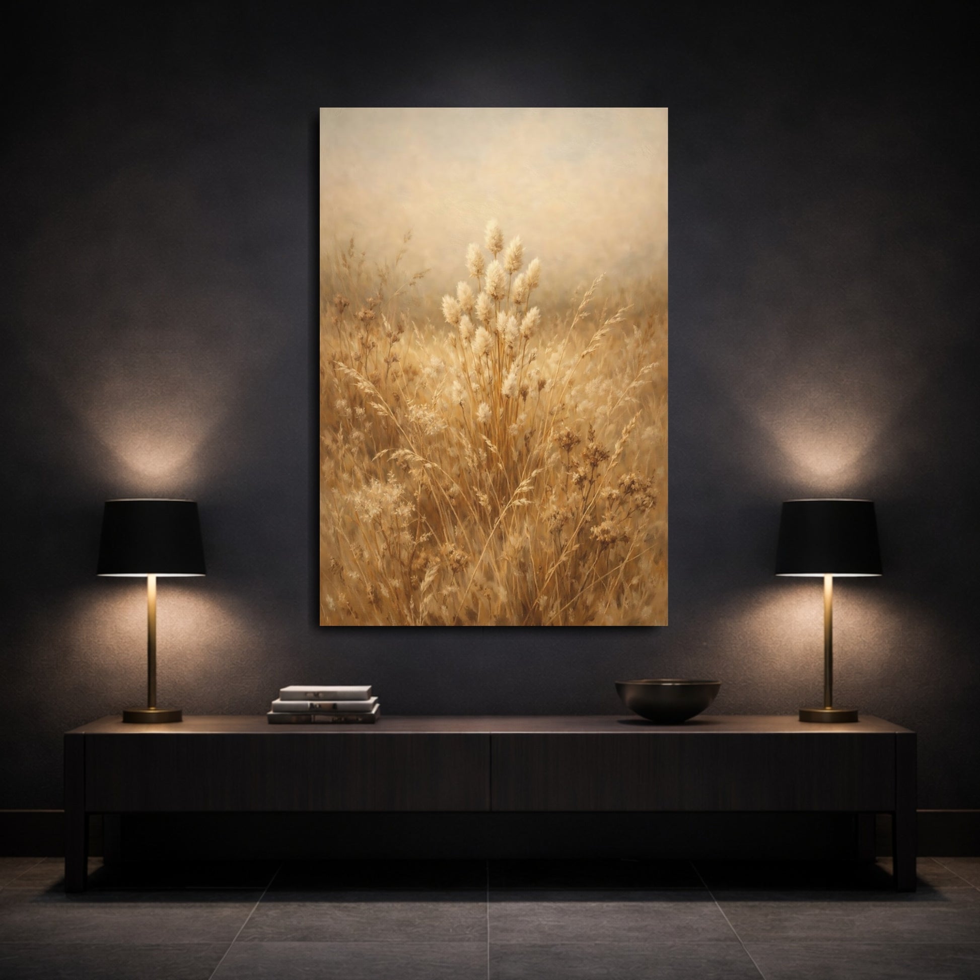 Mockup 2. Nature Dried Grass Golden Grasses shown as stretched canvas wall art